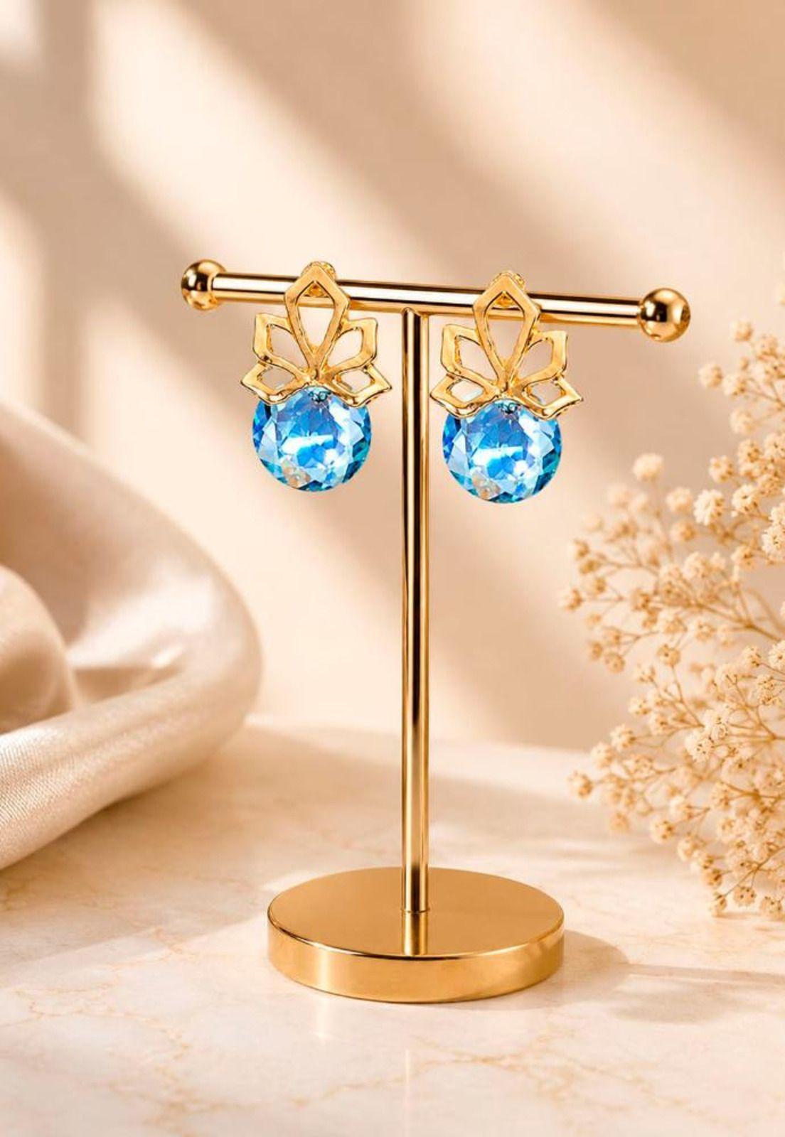 Aros Bali Gold 24K Cristal Swarovski® Aquamarine-6