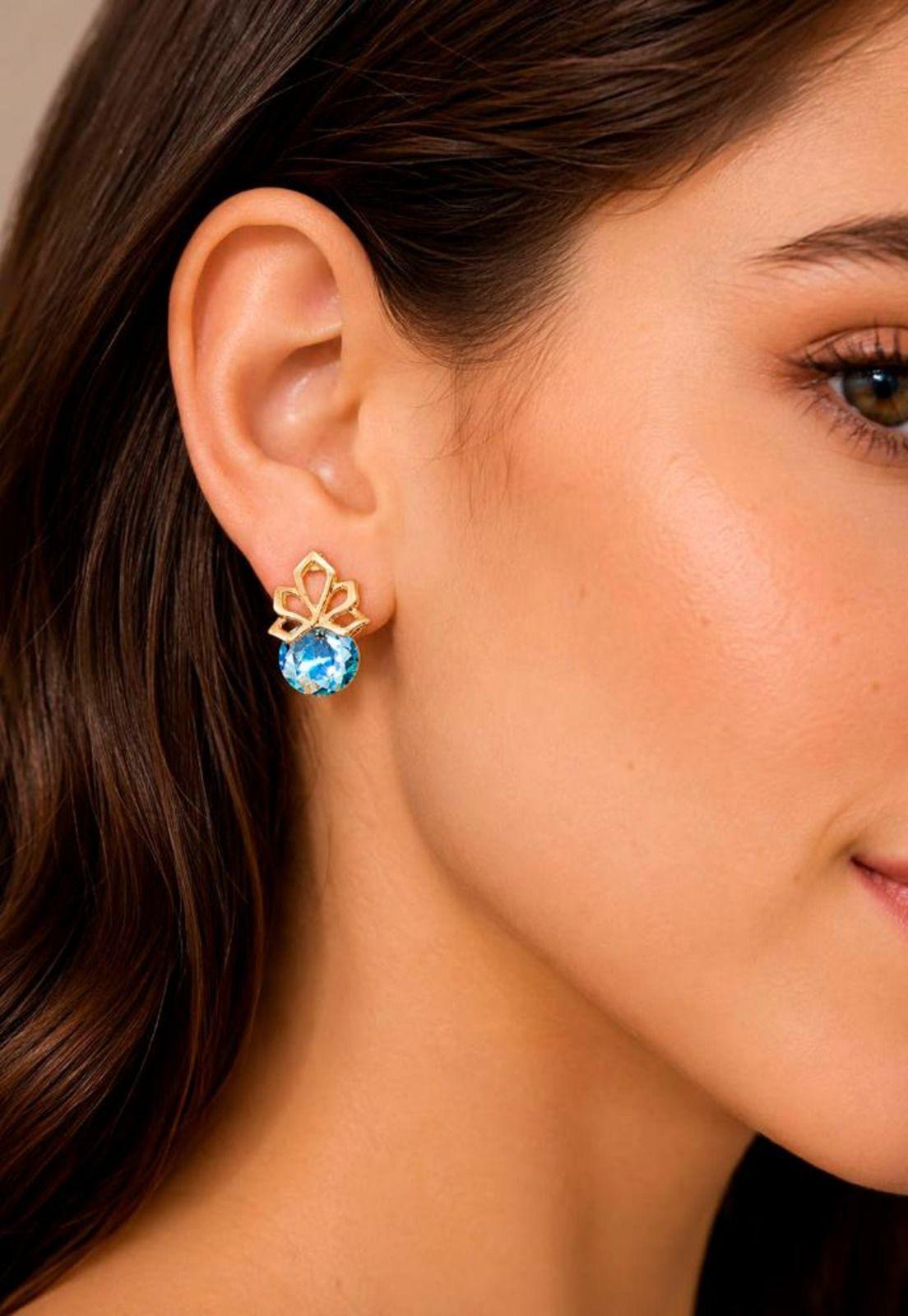 Aros Bali Gold 24K Cristal Swarovski® Aquamarine-7