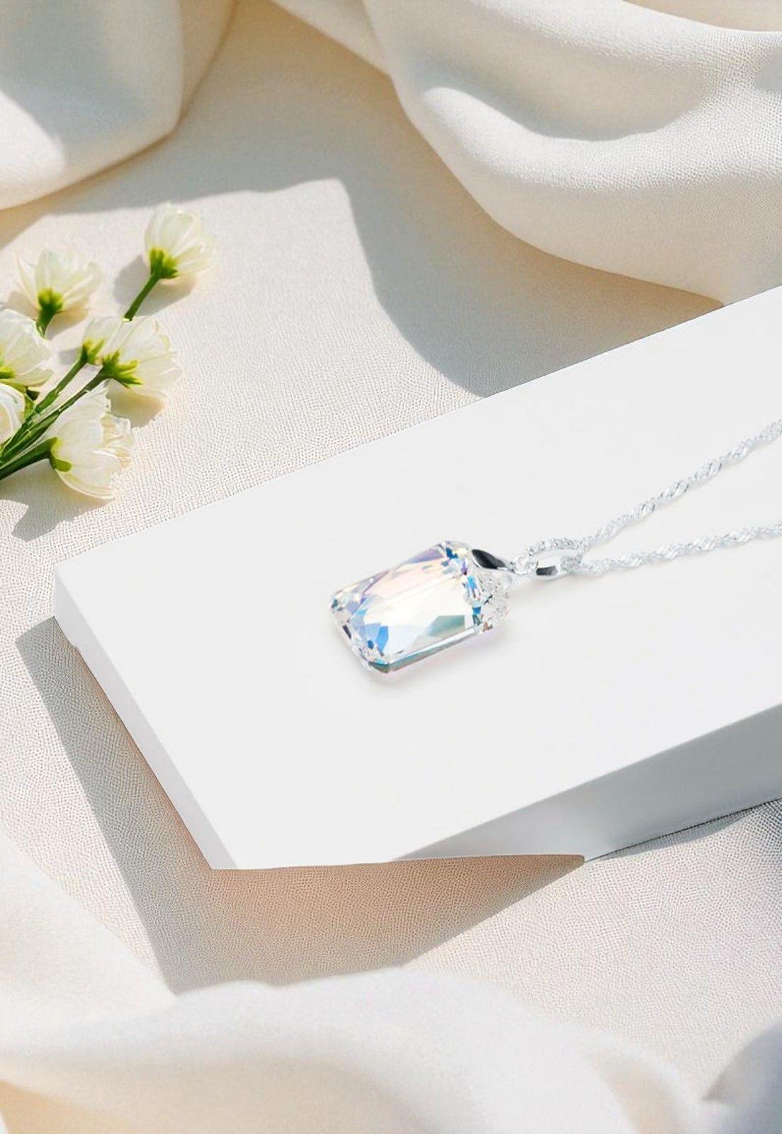 Collar Gran Estefania Plata Italiana 925 Cristal Genuino Aurora Boreal-2