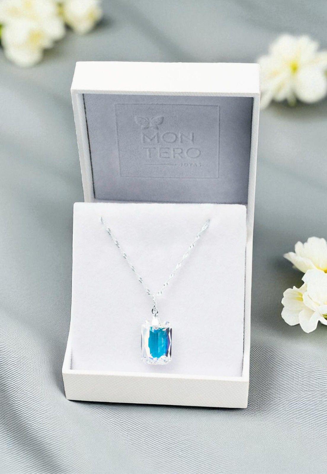 Collar Gran Estefania Plata Italiana 925 Cristal Genuino Aurora Boreal-3