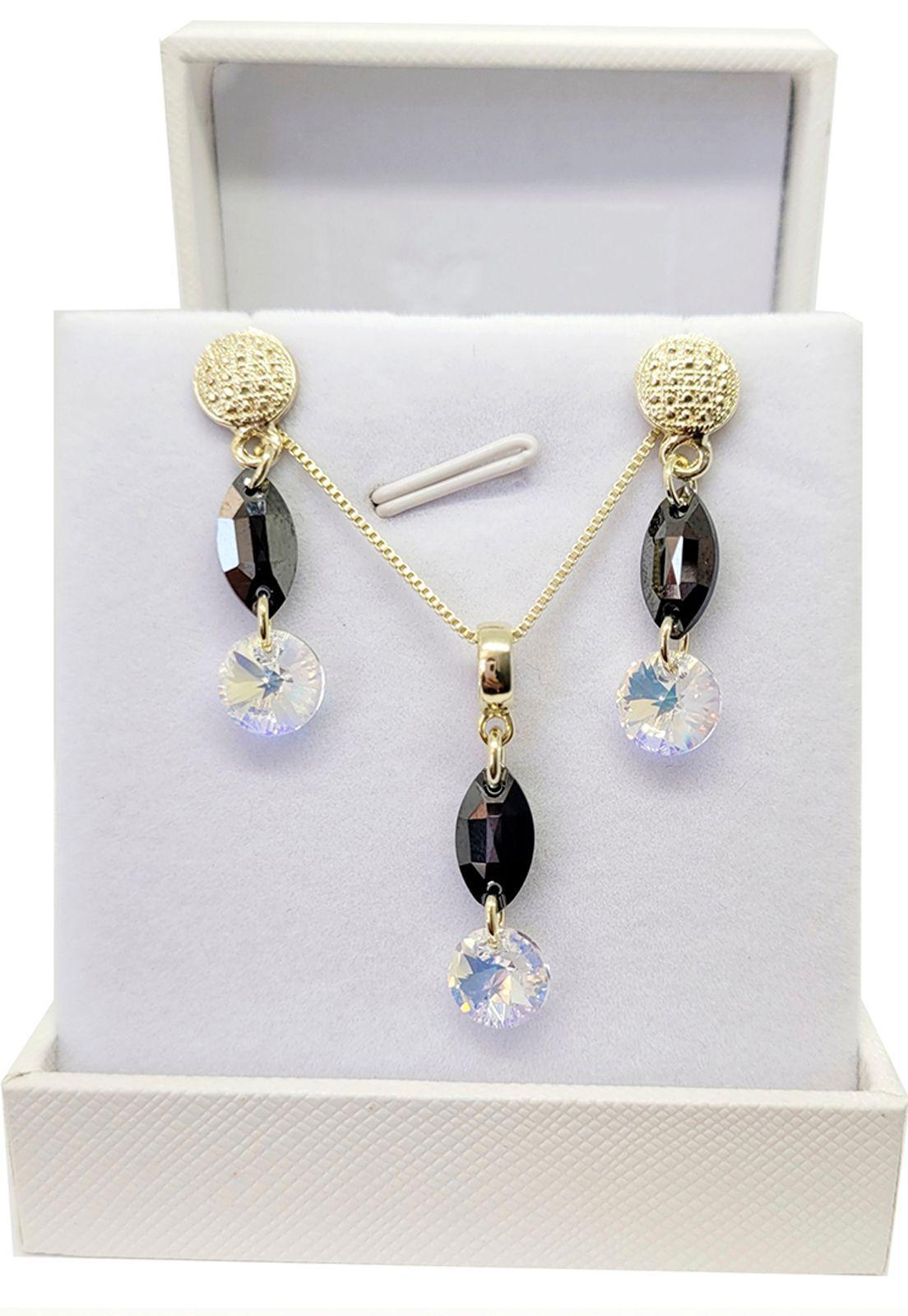 Conjunto Delhi Gold Cristales Genuinos Aurora Boreal & Jet -2