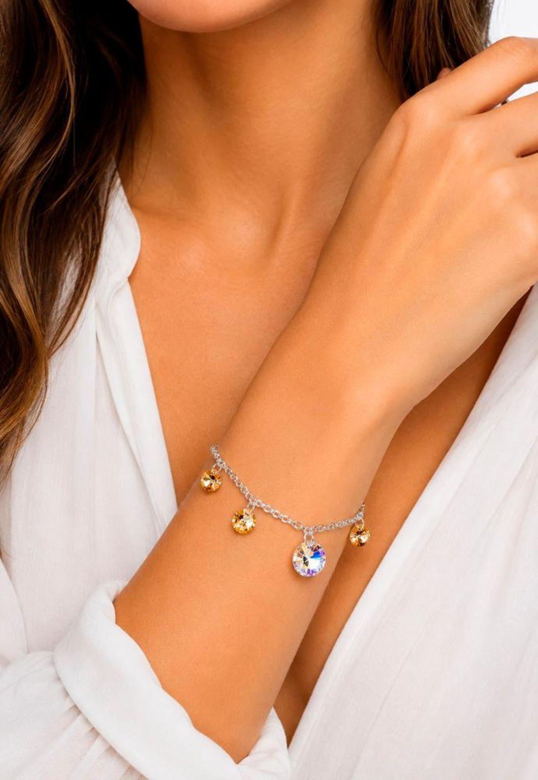 Pulsera Nepal Plata 925 Cristal Swarovski® Golden Shadow-7