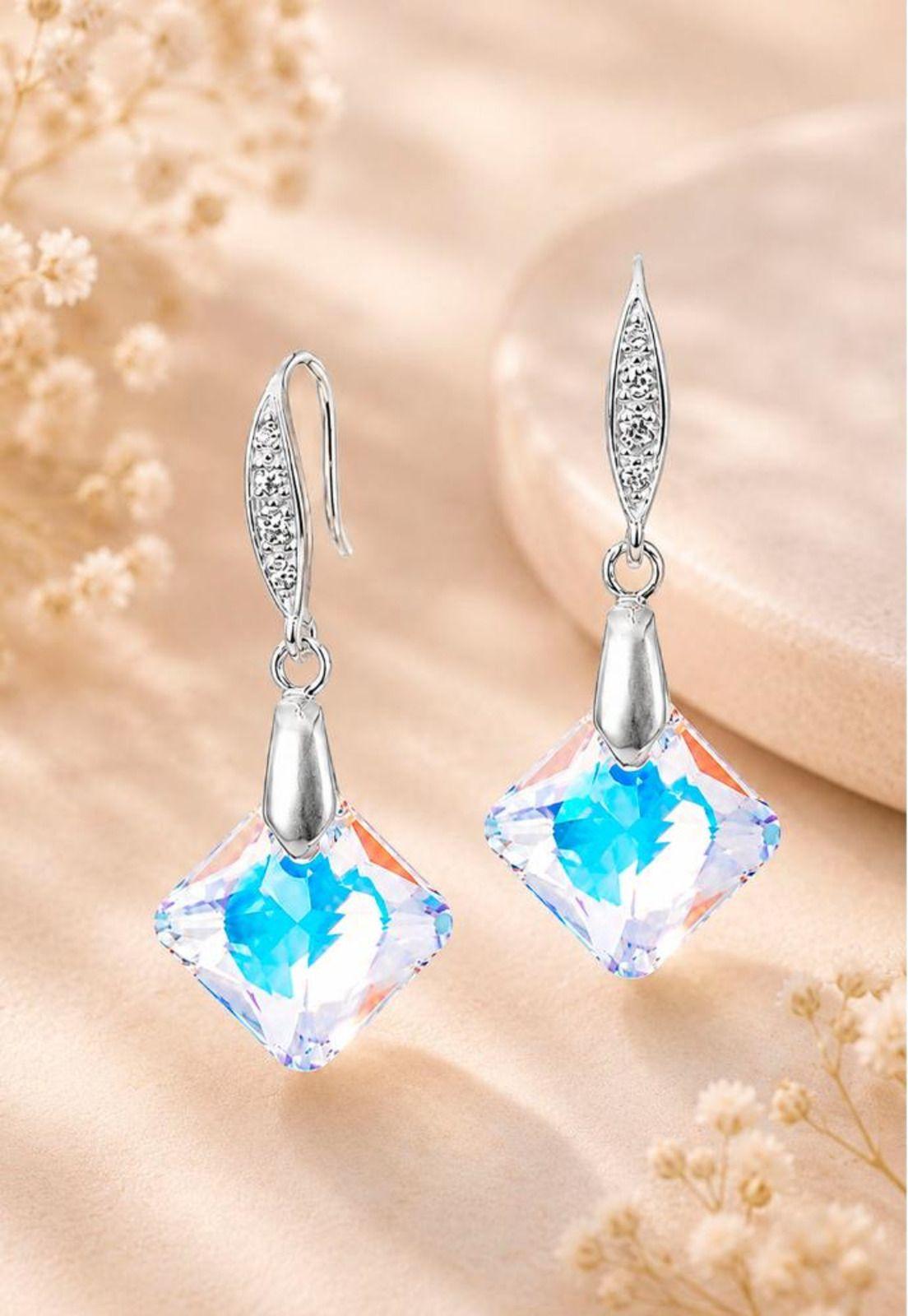 Aros Gran Cristina Plata 925 Cristal Swarovski® Aurora Boreal-2