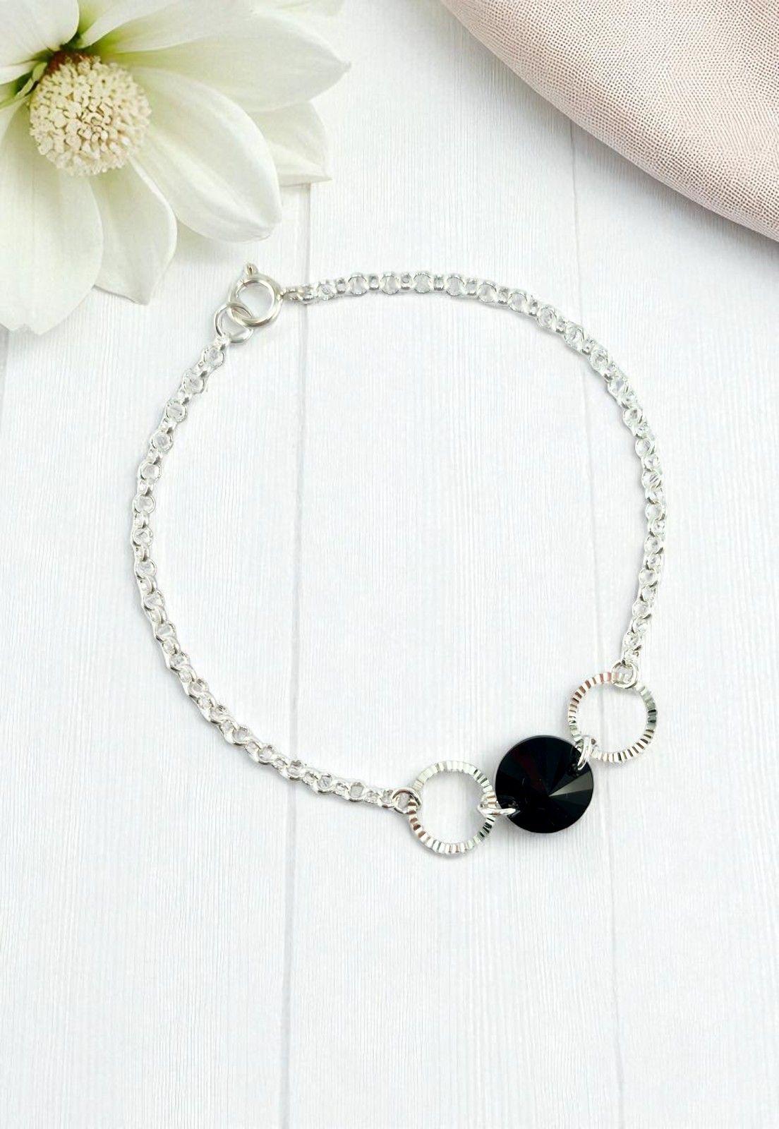Pulsera Rafaela Black Plata Italiana Cristal Genuino-2