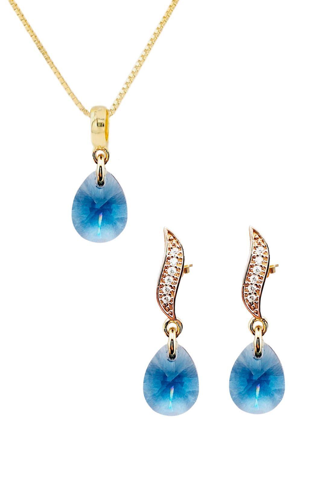 Conjunto Encanto Gold Baño de Oro y Cristales Genuinos Denim Blue-0