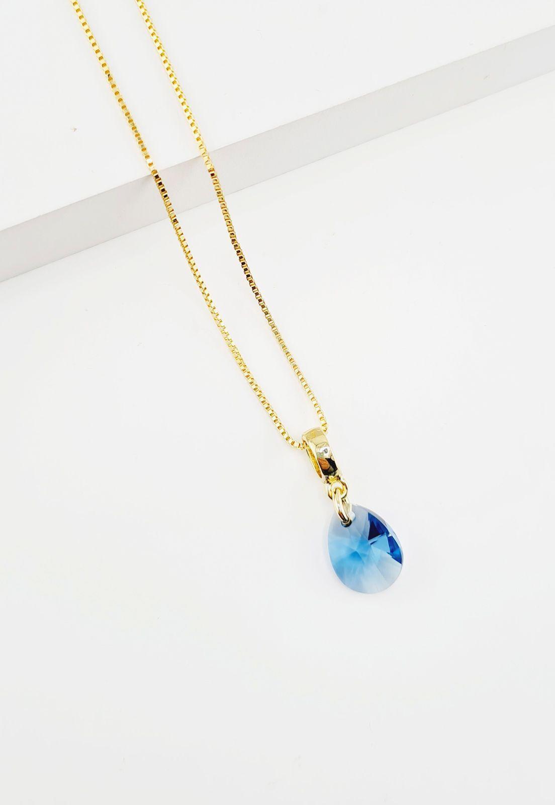 Conjunto Encanto Gold Baño de Oro y Cristales Genuinos Denim Blue-1