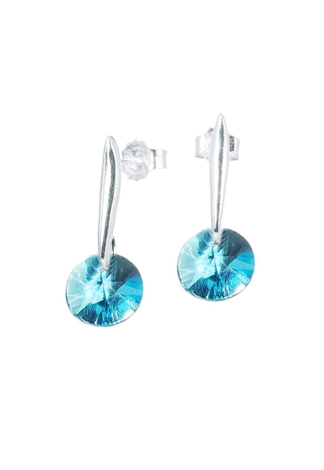 Aros Punto De Luz Plata 925 Cristal Swarovski® Turquesa-0