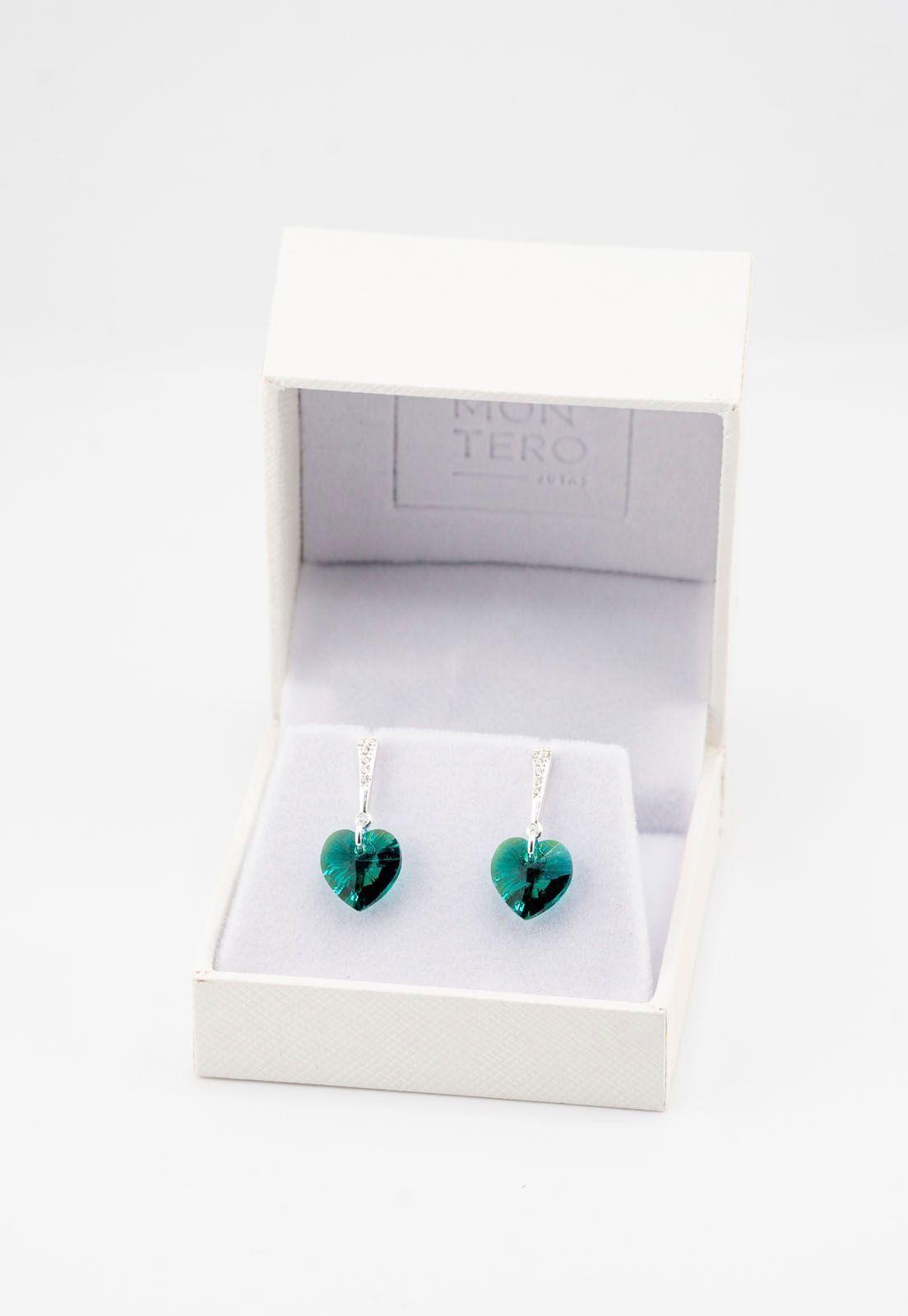 Aros Romance Plata Italiana 925 y Cristales Genuinos Emerald Shimmer-2