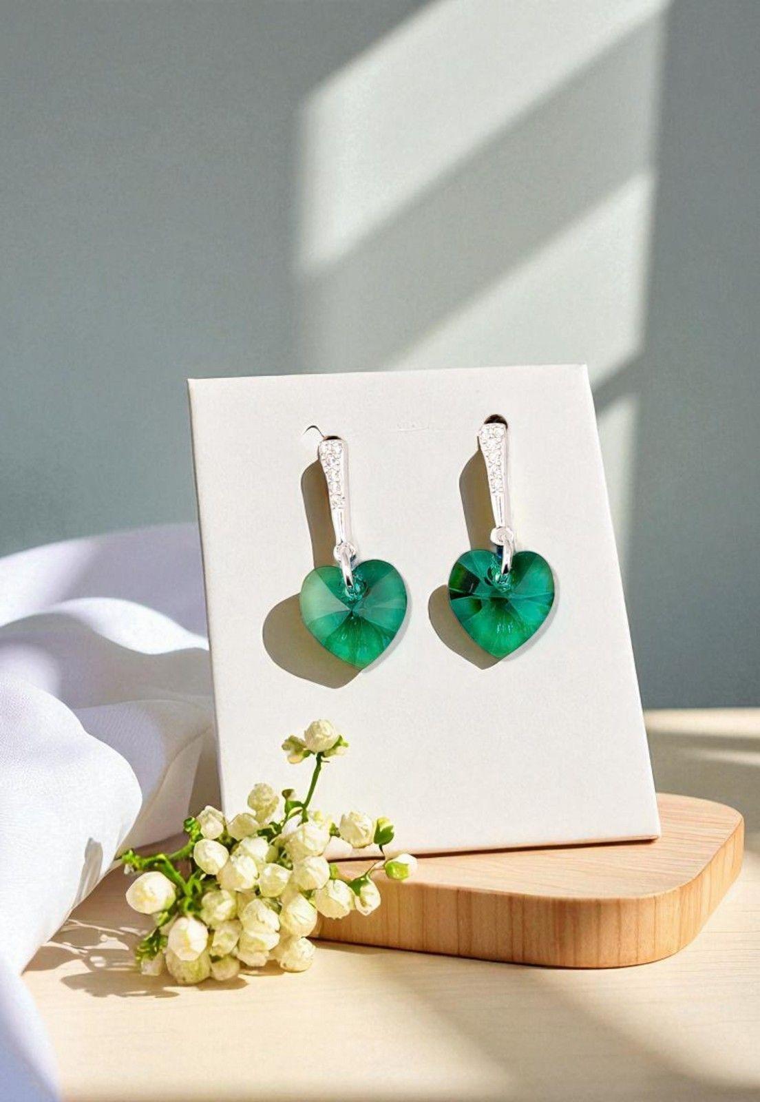 Aros Romance Plata Italiana 925 Cristal Genuino Emerald -2
