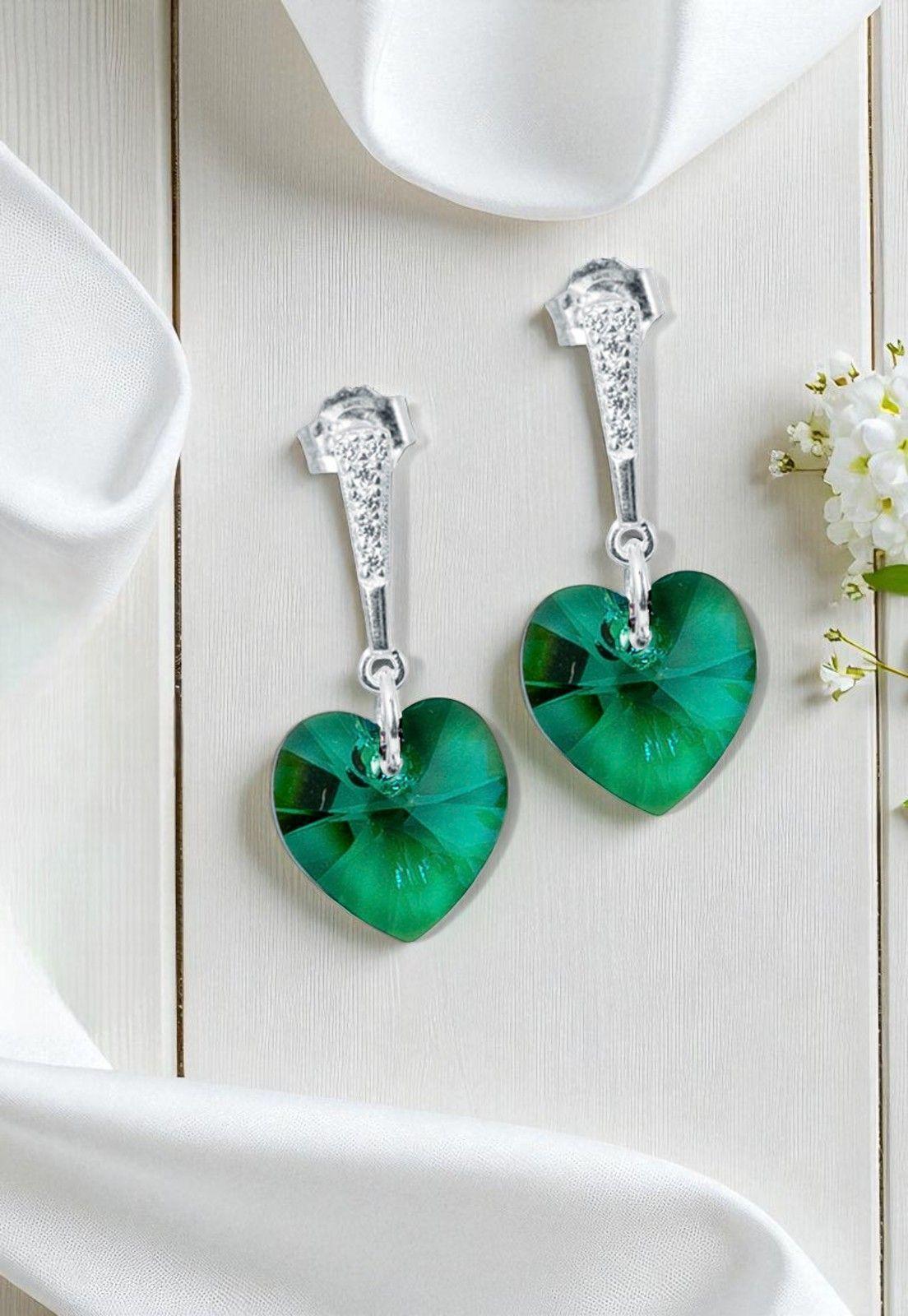Aros Romance Plata Italiana 925 Cristal Genuino Emerald -3