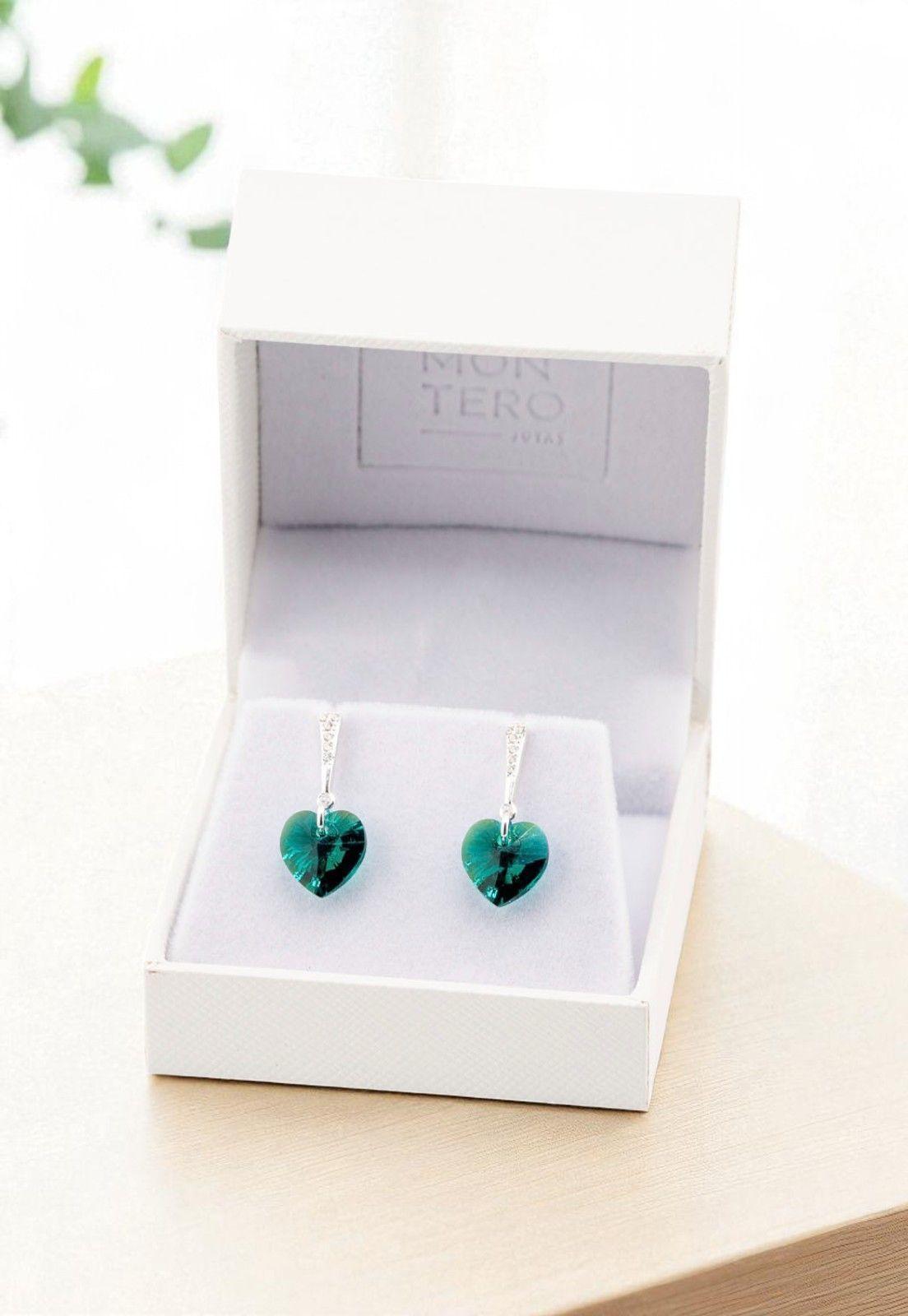 Aros Romance Plata Italiana 925 Cristal Genuino Emerald -3