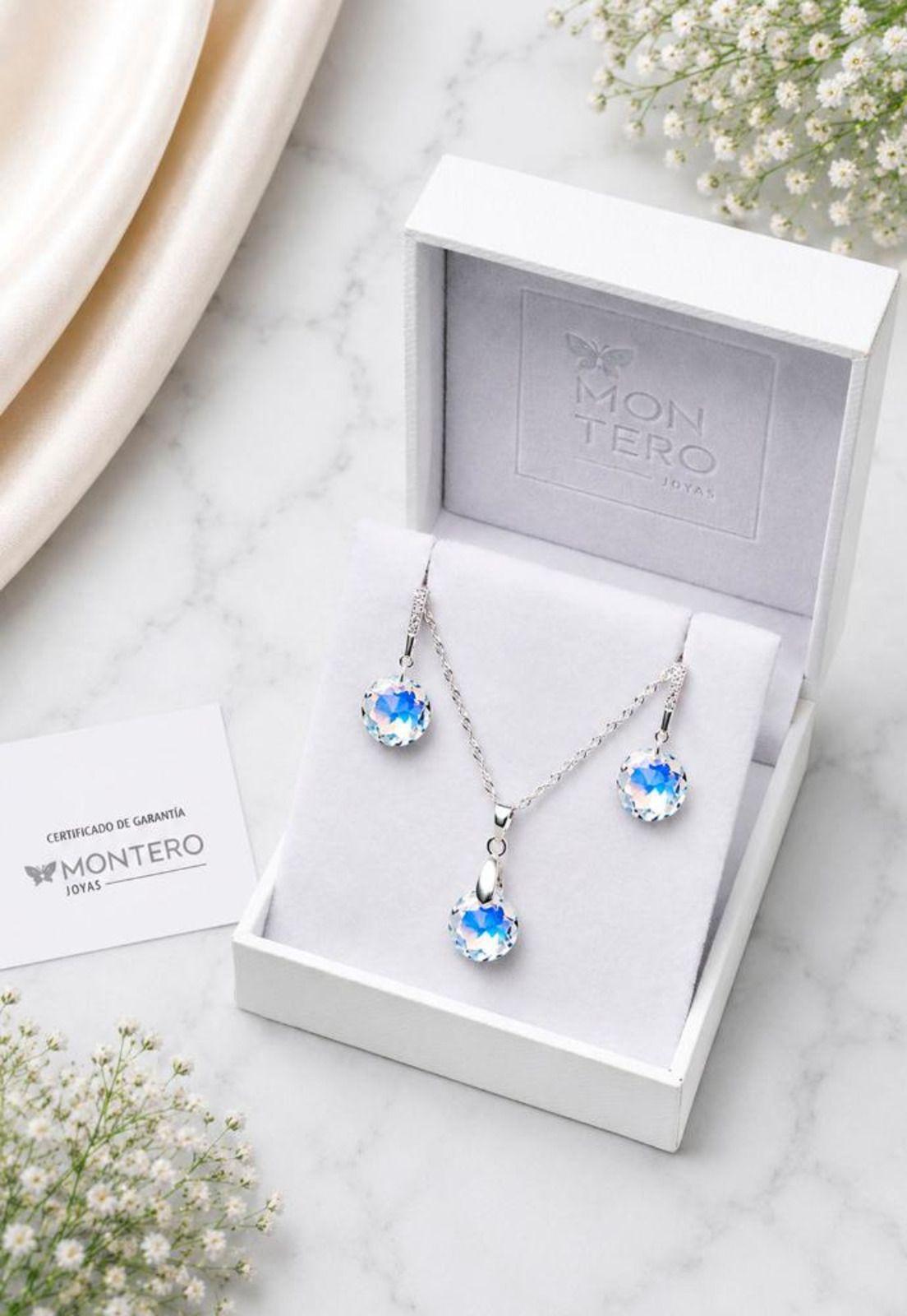 Conjunto Gracia Plata 925 Cristal Swarovski® Aurora Boreal-1