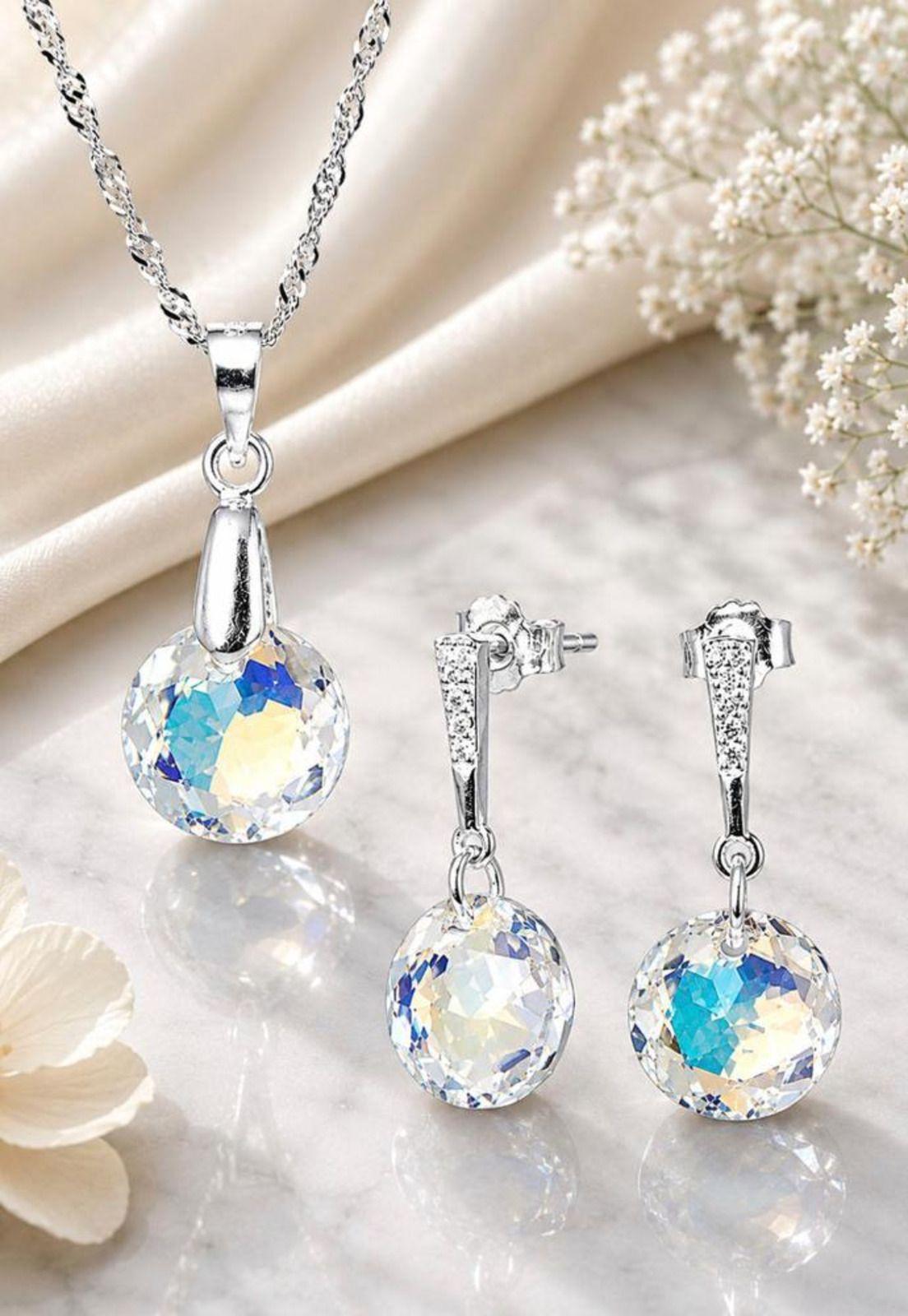 Conjunto Gracia Plata 925 Cristal Swarovski® Aurora Boreal-2