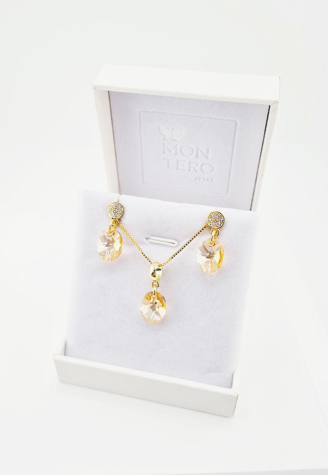 Conjunto Praga Gold Baño de Oro y Cristales Genuinos Golden Shadow-4