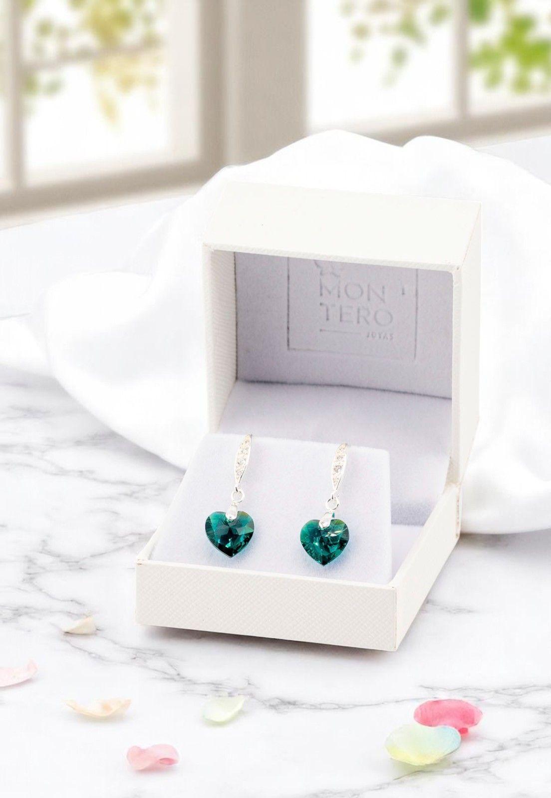 Aros Amor Plata Italiana 925 Cristal Genuino Emerald Shimmer-3