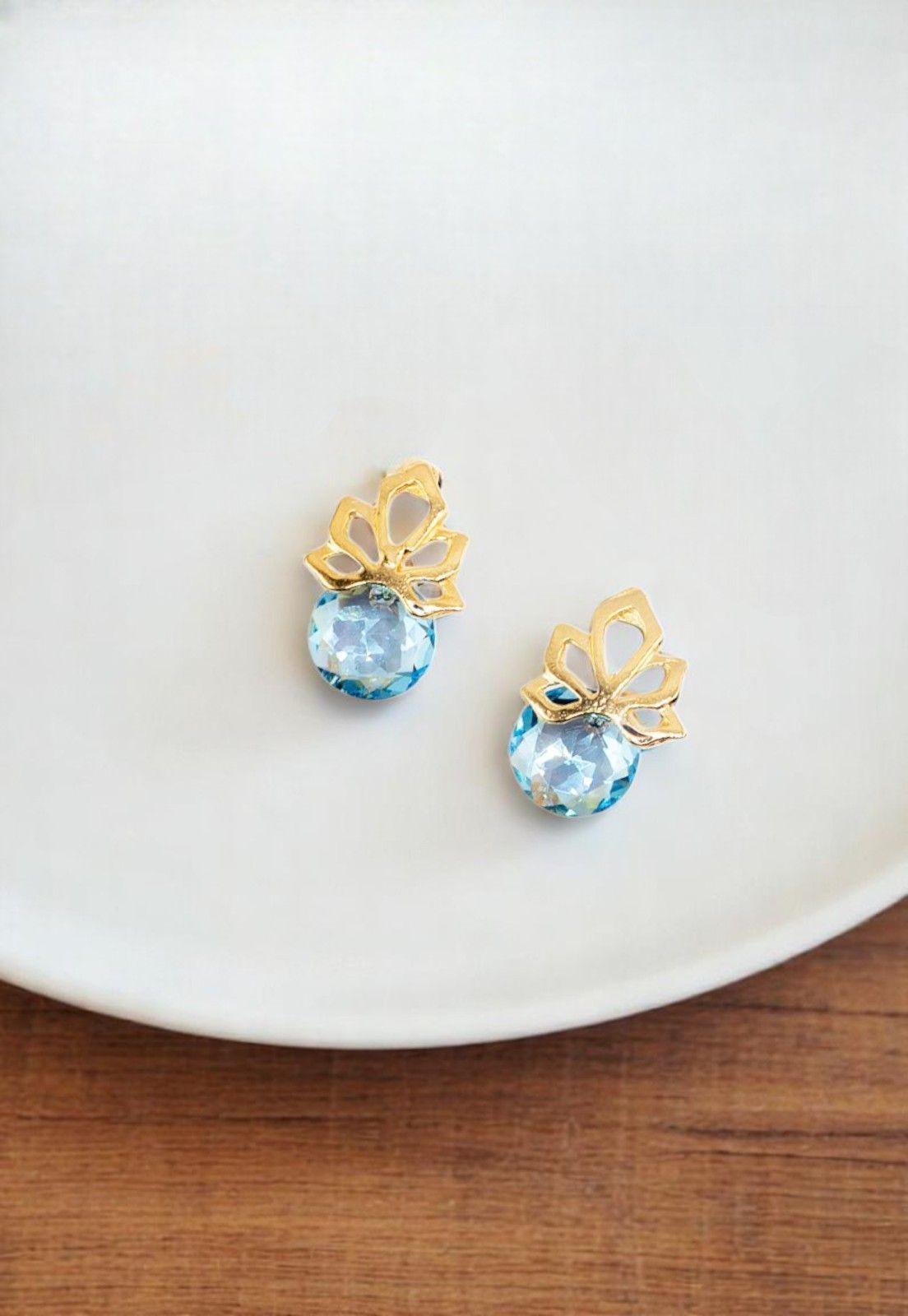 Aros Bali Gold Cristales Genuinos Aquamarine-1