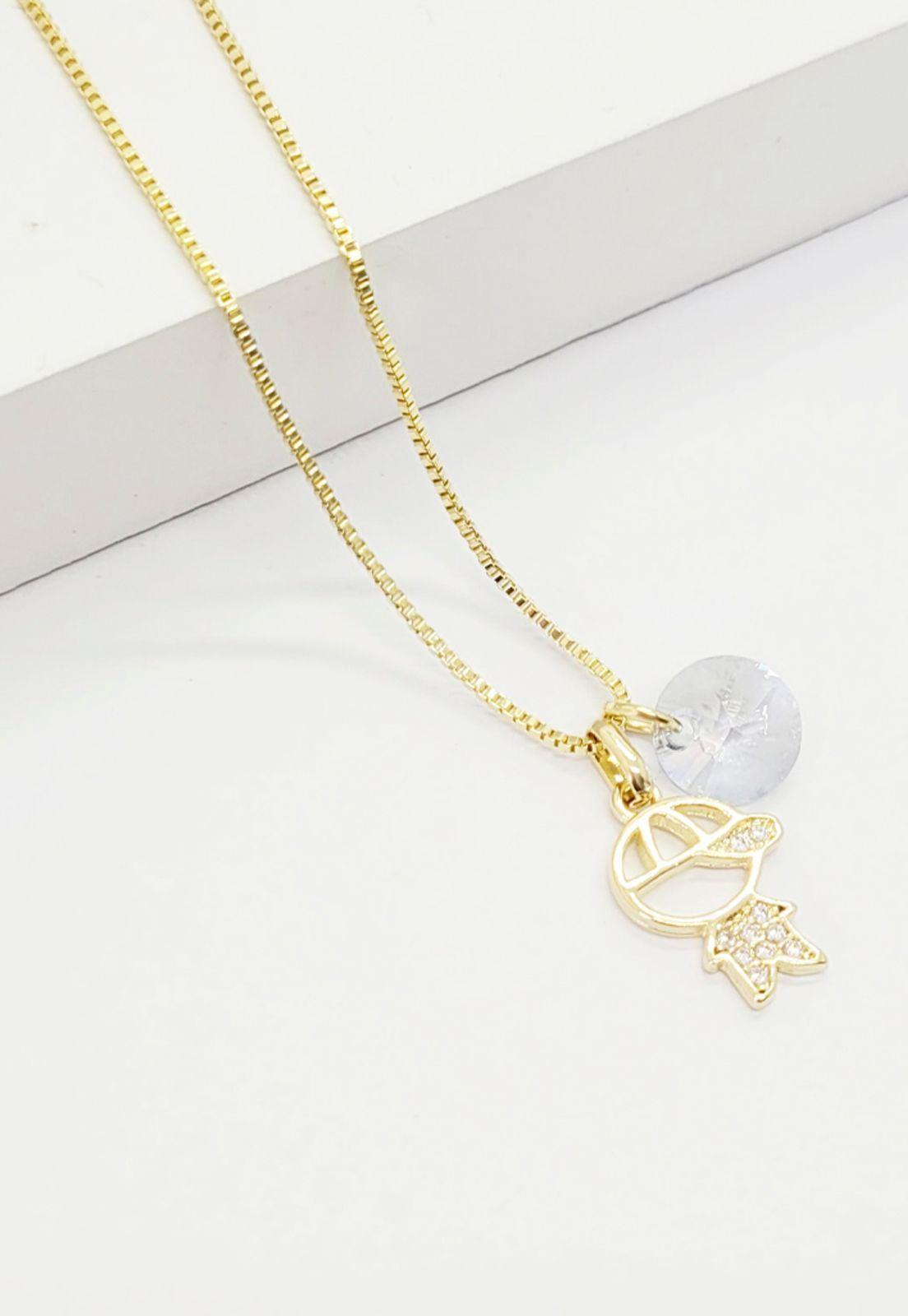 Collar Vida Niño Gold Cristal Genuino  Blue Shade-1