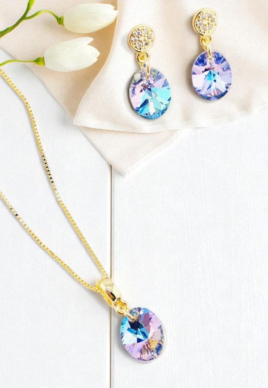 Conjunto Praga Gold 24K Cristal Swarovski® Vitral Light-2