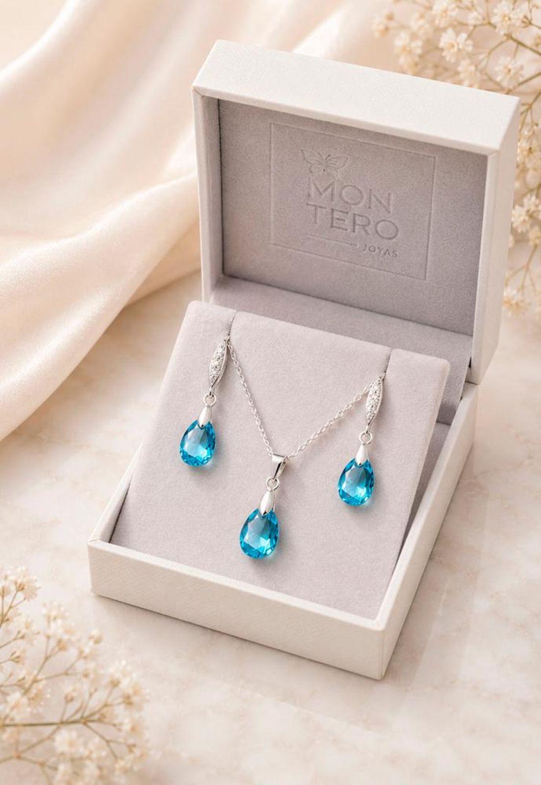 Conjunto Milan Plata 925 Cristal Swarovski® Aquamarine-1