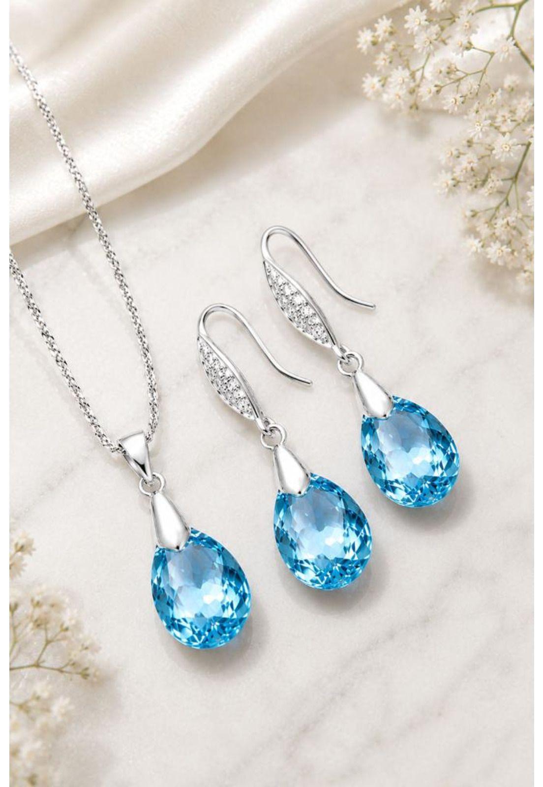 Conjunto Milan Plata 925 Cristal Swarovski® Aquamarine-2