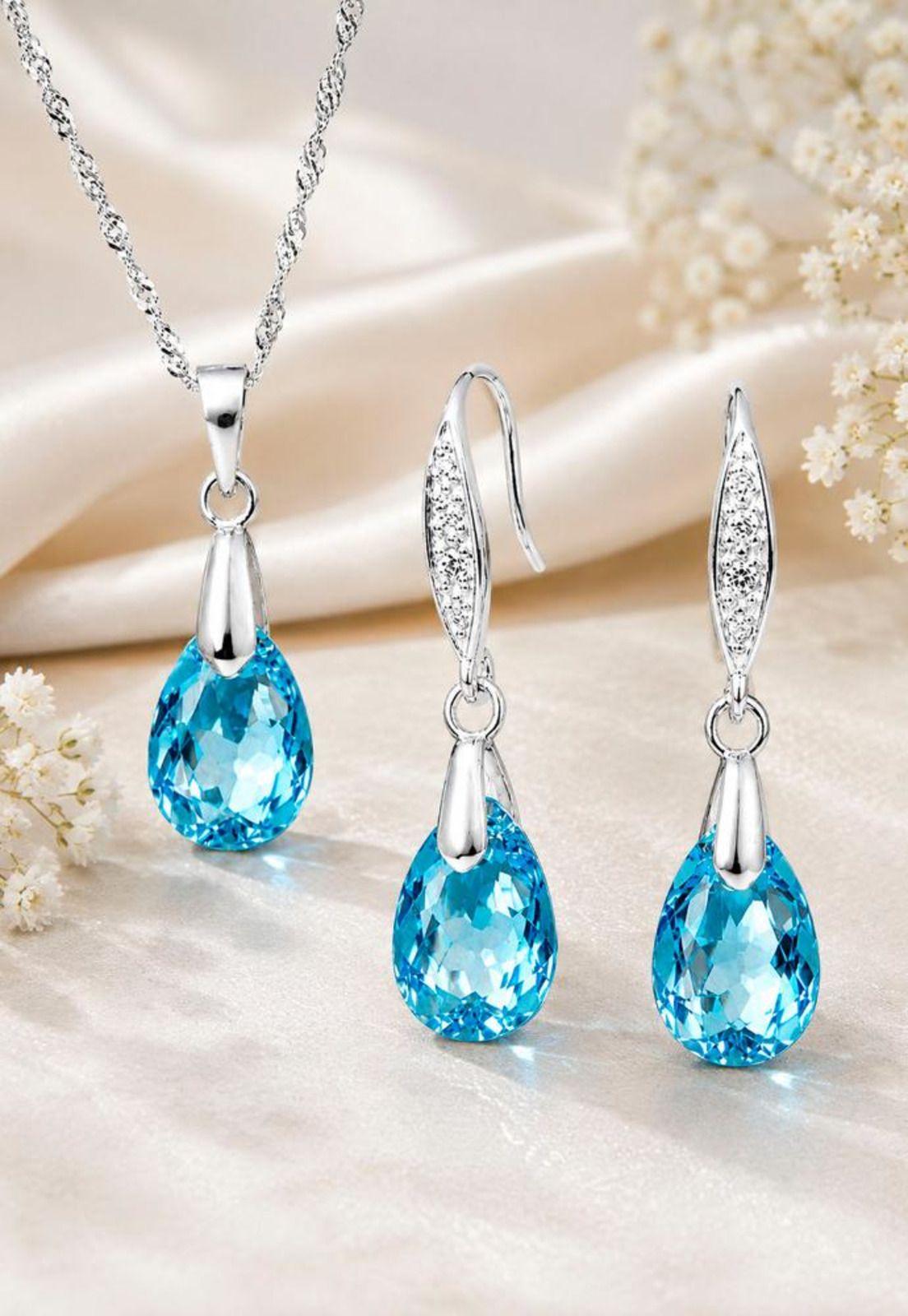 Conjunto Milan Plata 925 Cristal Swarovski® Aquamarine-4