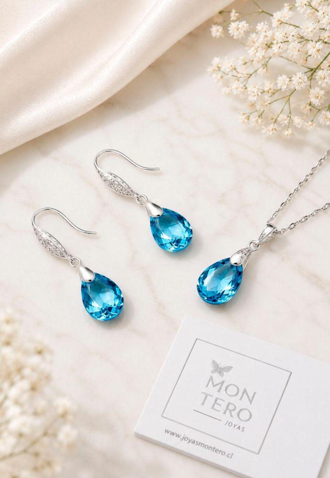 Conjunto Milan Plata 925 Cristal Swarovski® Aquamarine-6