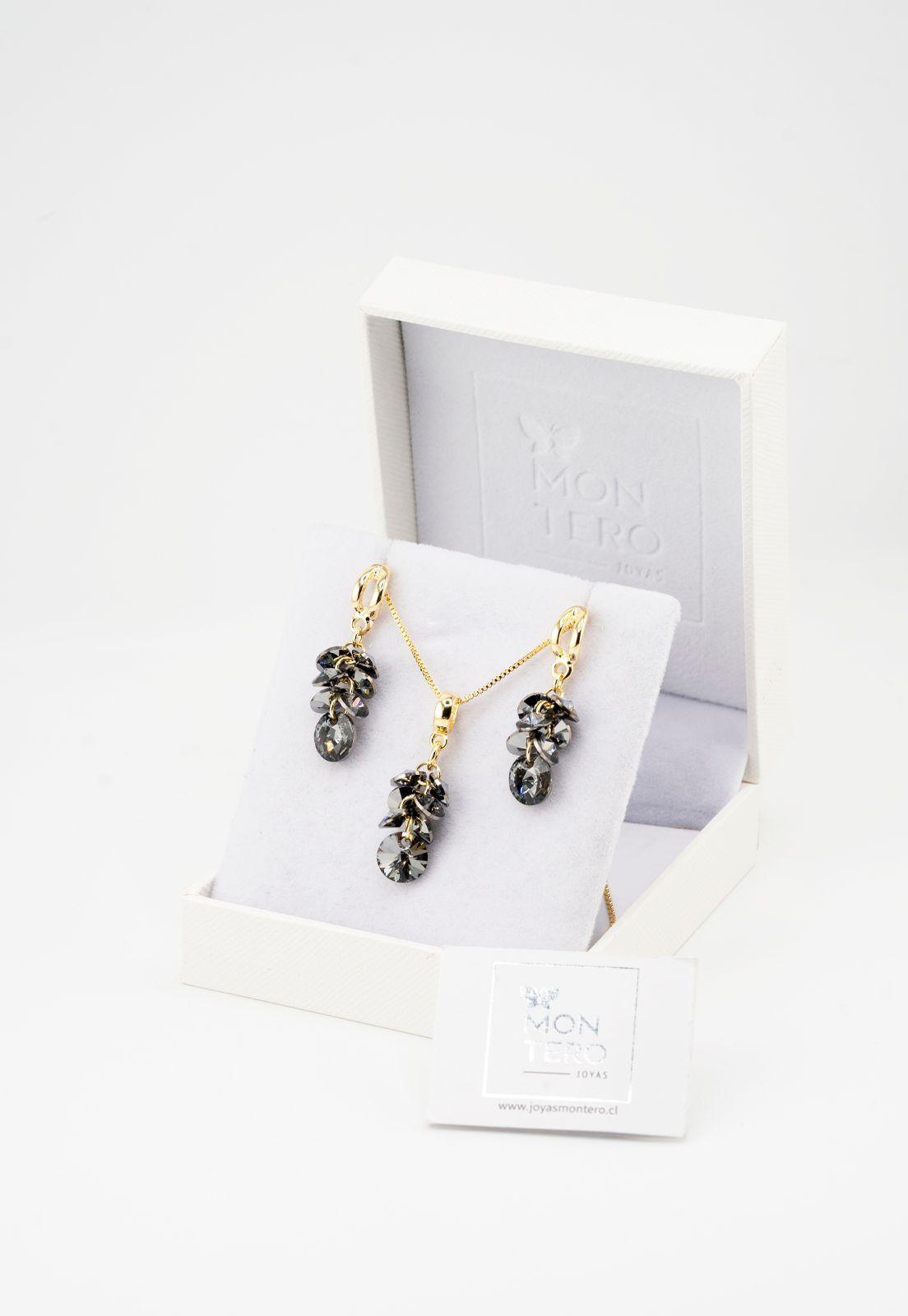 Conjunto Serena Gold Baño de Oro 24k y Cristales Silver Night-2