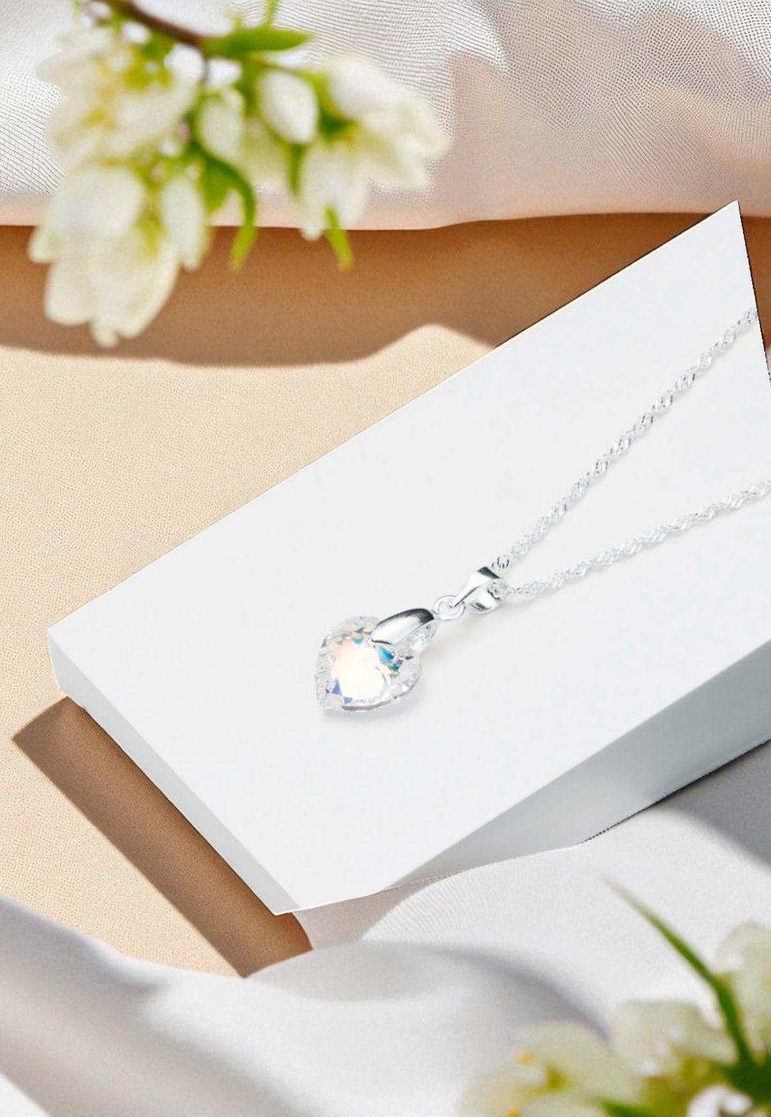 Collar Amor Plata Italiana 925 Cristal Genuino Aurora Boreal-2