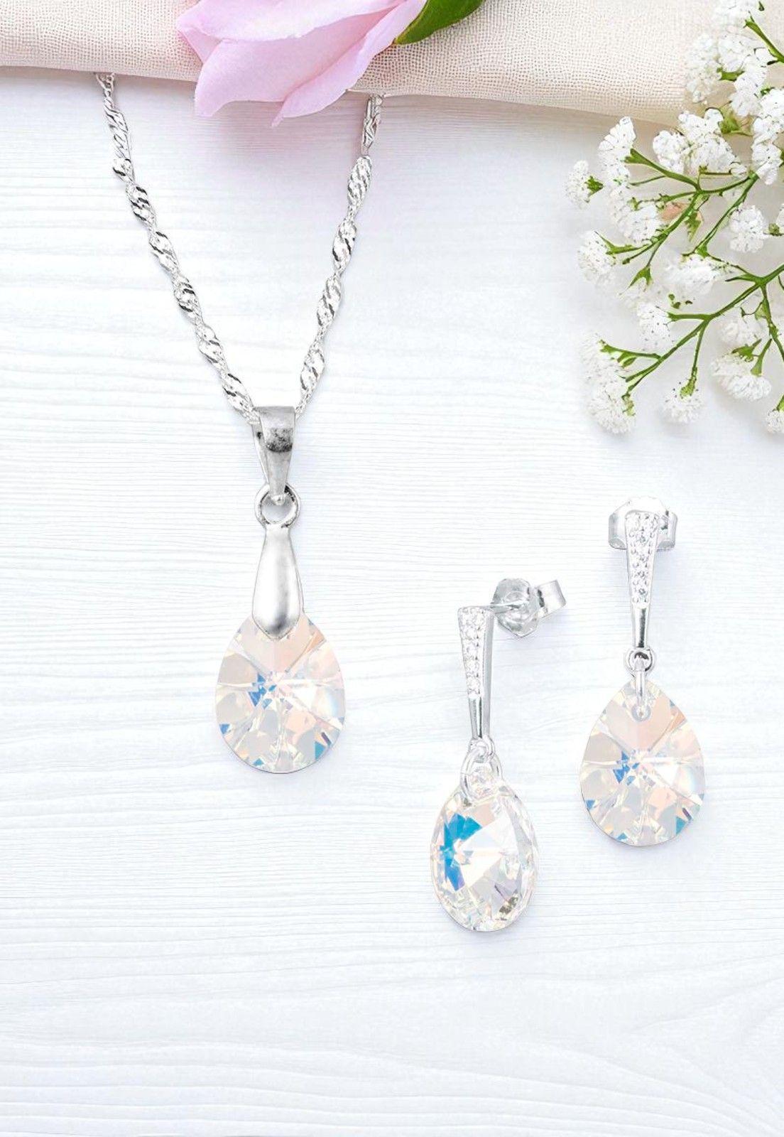 Conjunto Encanto Plata Italiana 925 Cristal Genuino Aurora Boreal-1