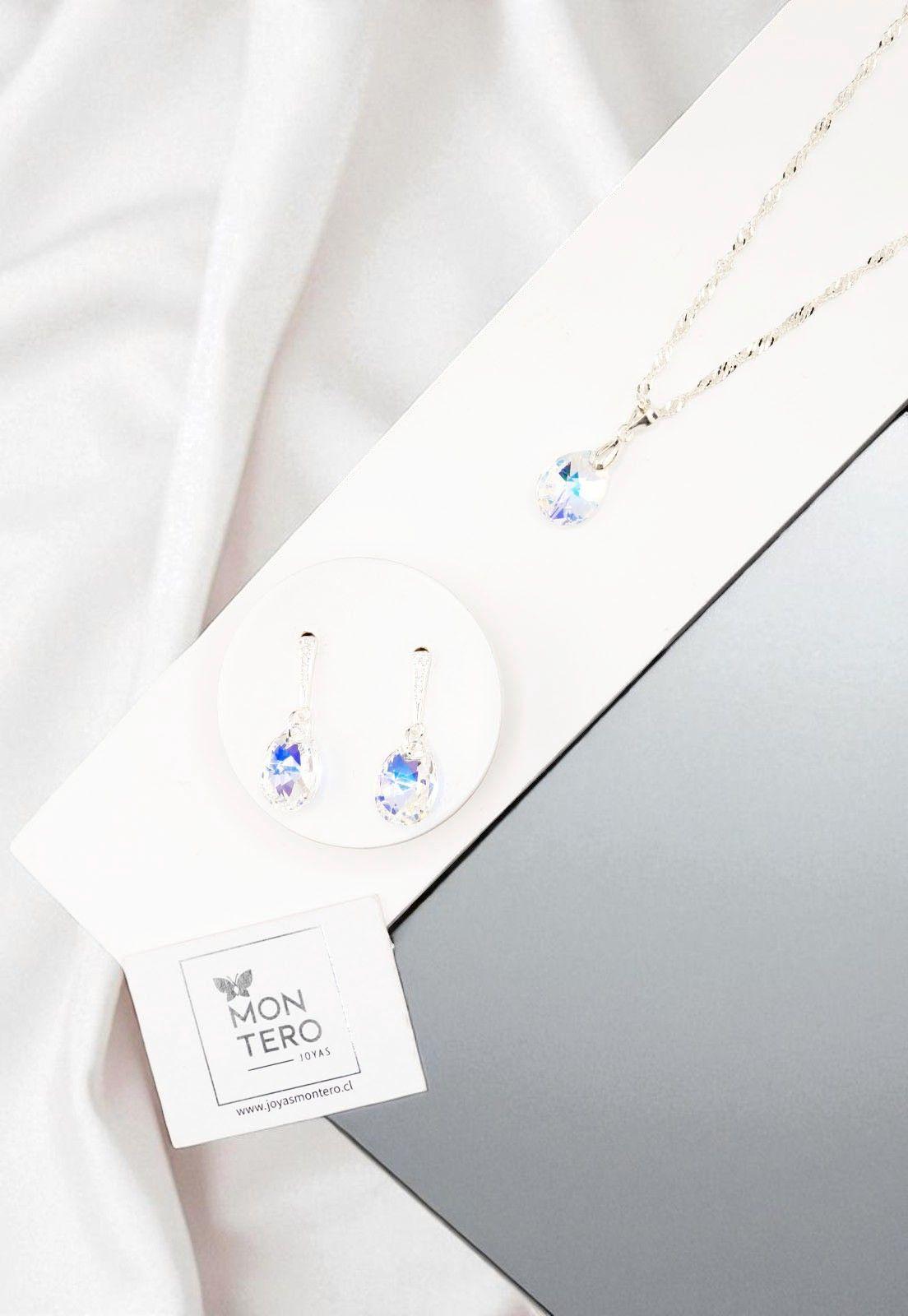 Conjunto Encanto Plata Italiana 925 Cristal Genuino Aurora Boreal-2