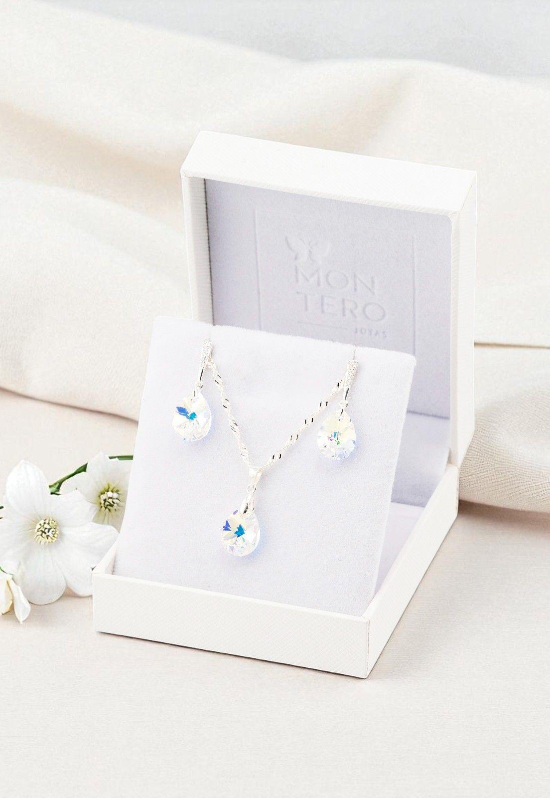 Conjunto Encanto Plata Italiana 925 Cristal Genuino Aurora Boreal-4