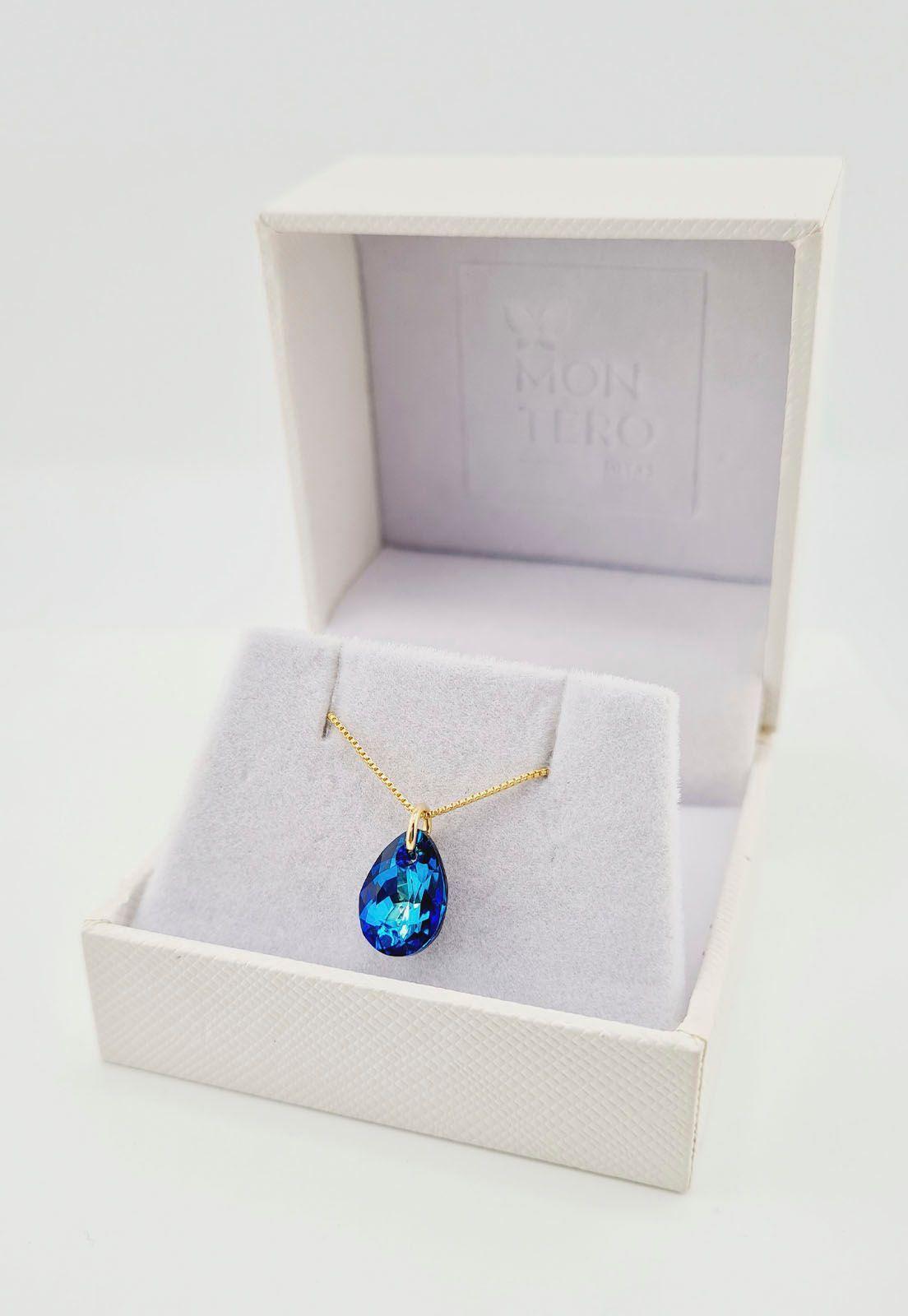 Collar Gota de Luz Gold Cristales Genuinos Bermuda Blue-2