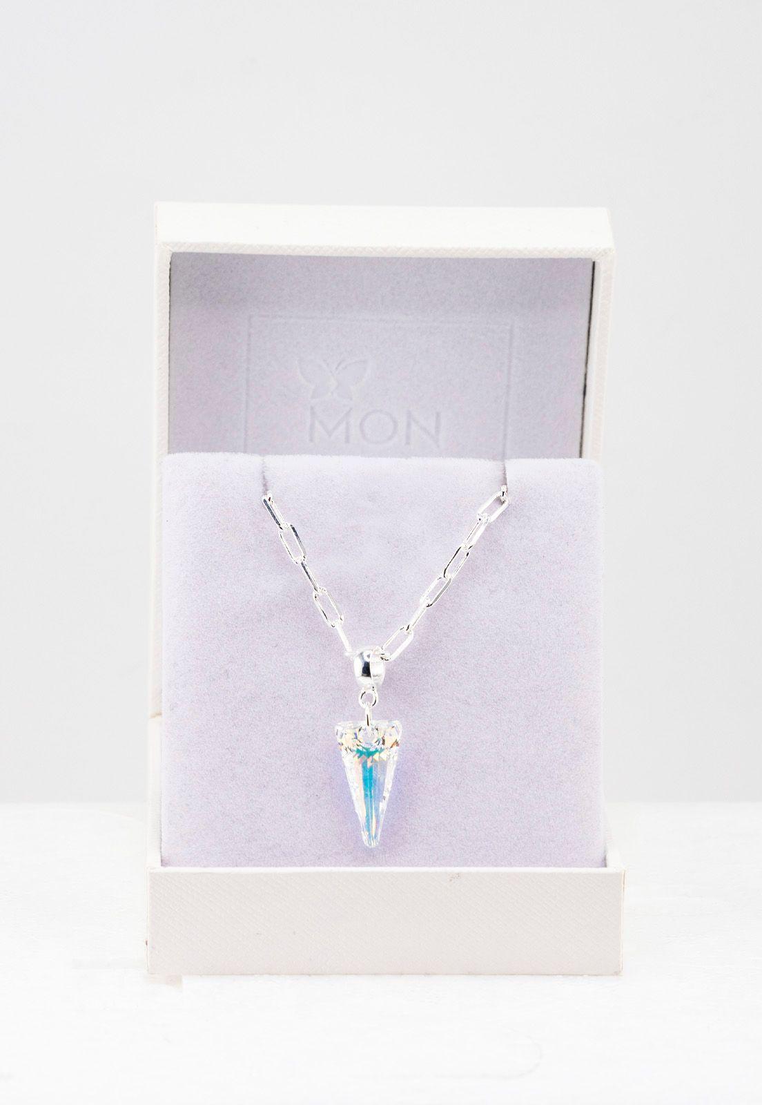 Collar Chiara Silver Baño de Oro Blanco 24k y Cristales Genuinos Aurora Boreal-3