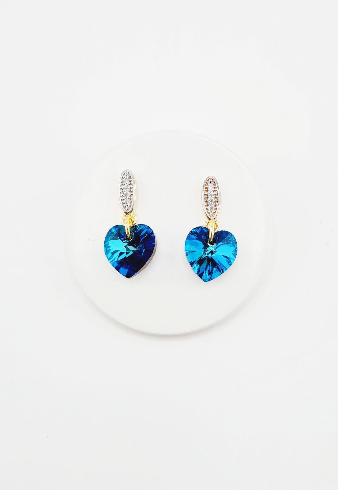 Aros Romance Gold  Cristales Genuinos Bermuda Blue-2