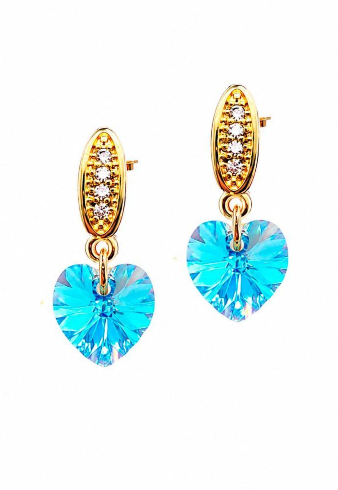 Aros Romance Gold 24K Cristal Swarovski® Aquamarine-0