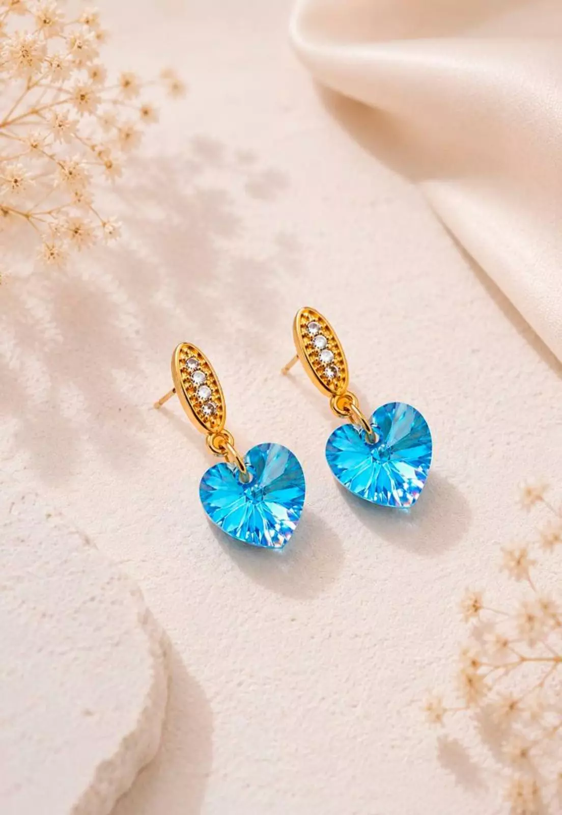 Aros Romance Gold 24K Cristal Swarovski® Aquamarine-1