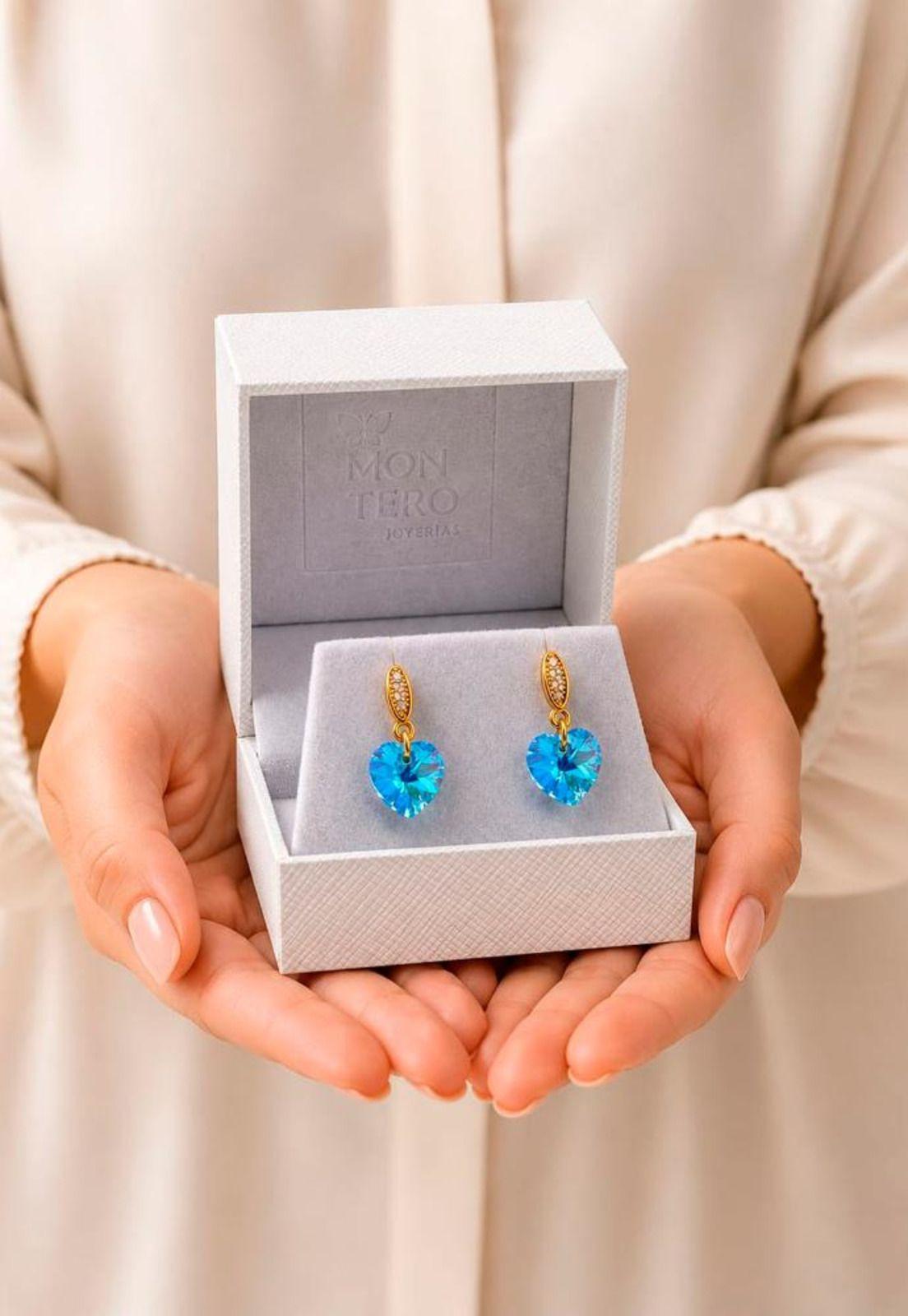Aros Romance Gold 24K Cristal Swarovski® Aquamarine-3
