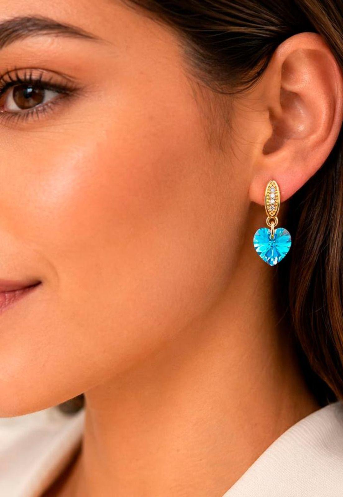 Aros Romance Gold 24K Cristal Swarovski® Aquamarine-5