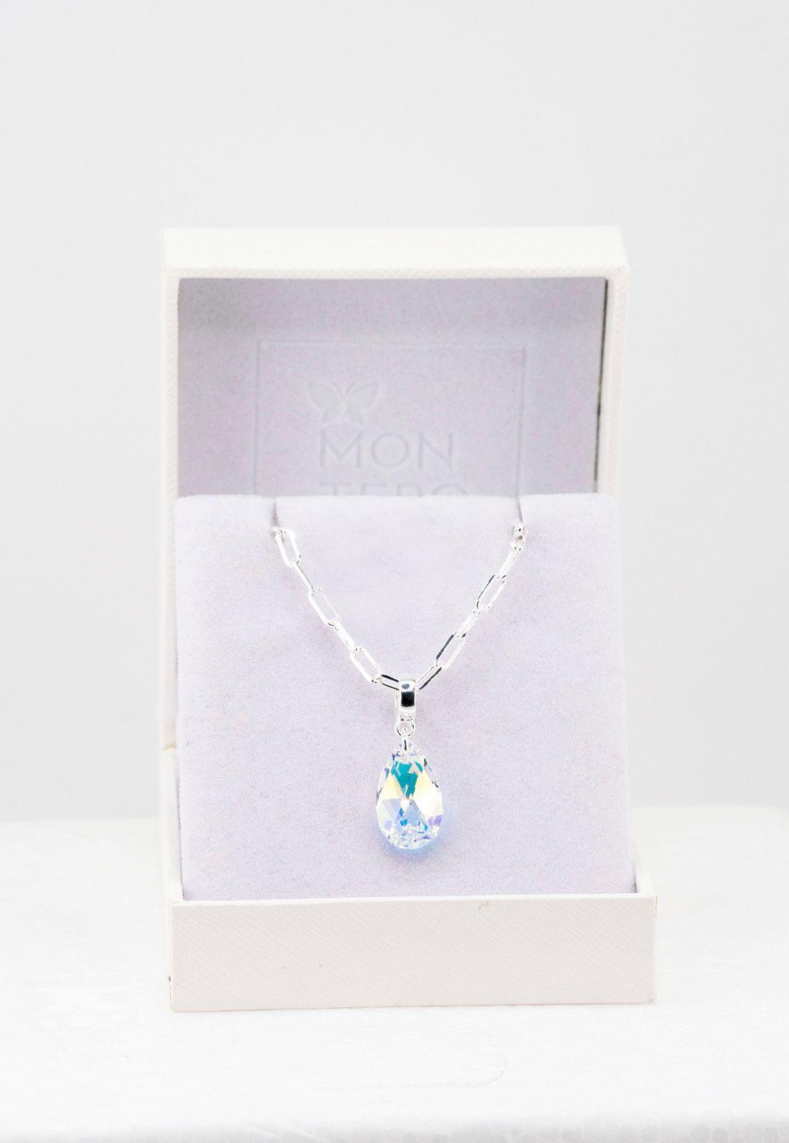 Collar Chiara Silver Baño de Oro Blanco y Cristales Genuinos Aurora Boreal-2