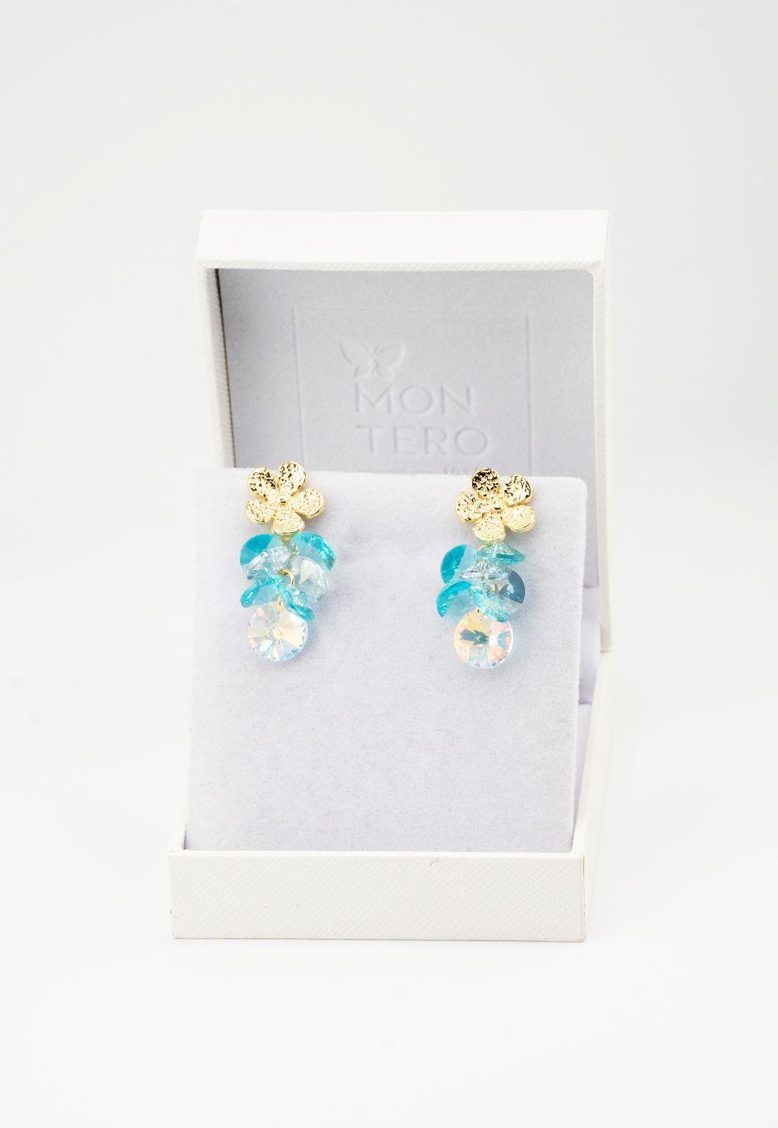 Aros Moana Baño de Oro 24k y Cristales Genuinos Turquesa-2