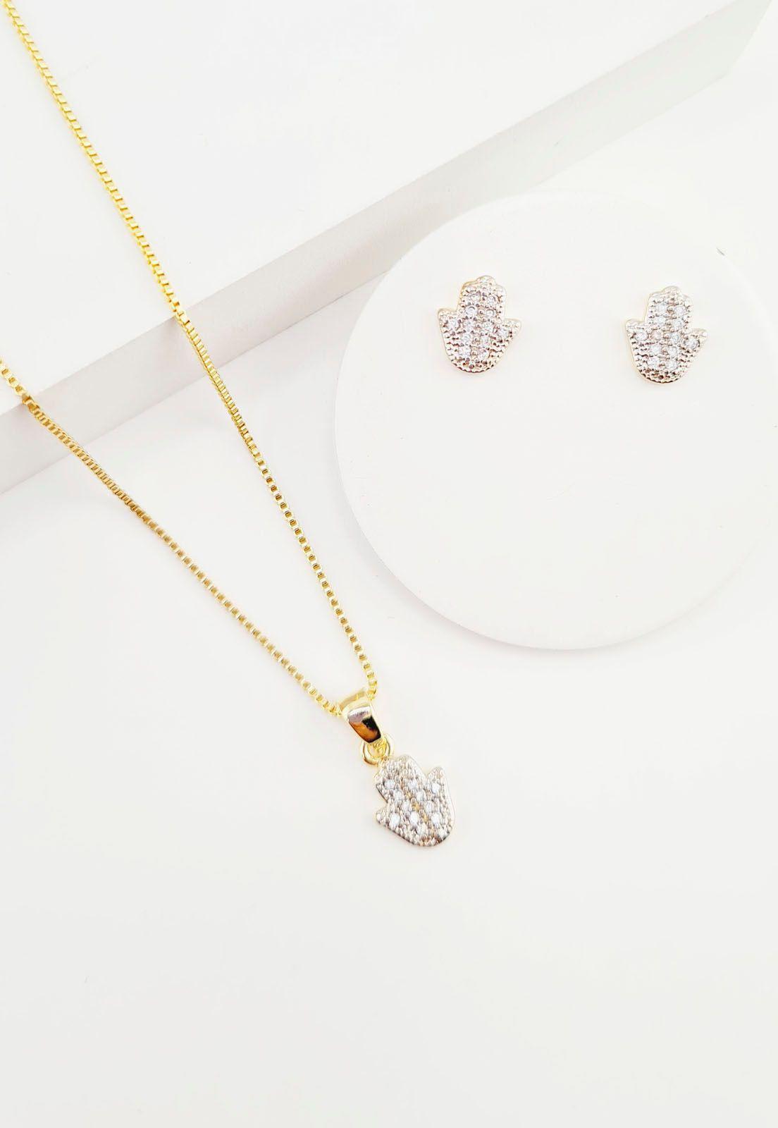 Conjunto Fatima Gold Con Microcircones Baño de Oro 24k-1