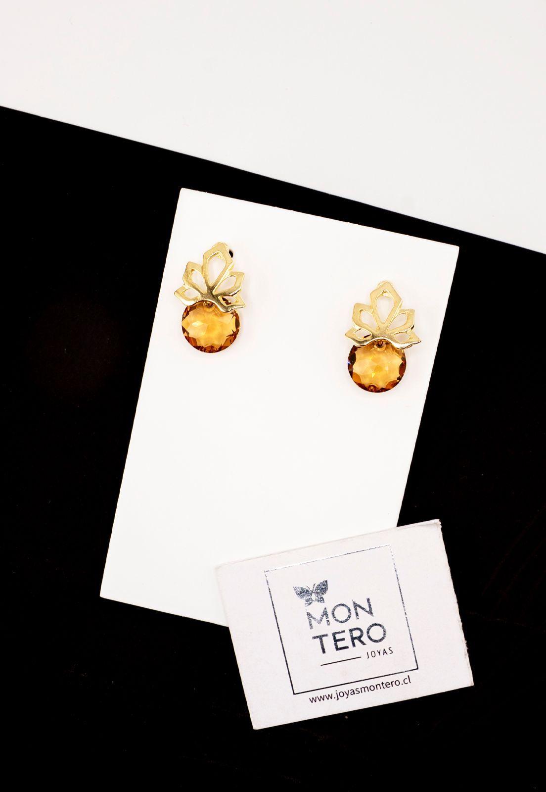 Aros Bali Gold Cristales Genuinos Golden Shadow-2