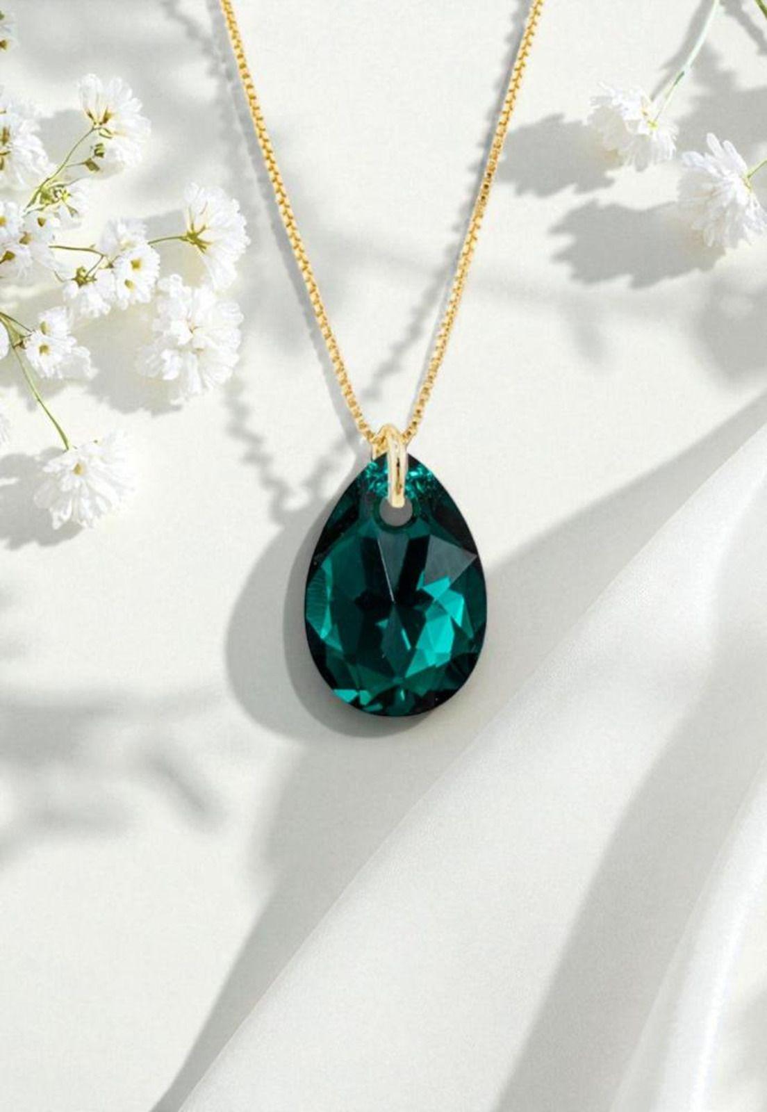 Collar Gota de Luz Gold 24k Creado con cristales de Swarovski® Emerald-1