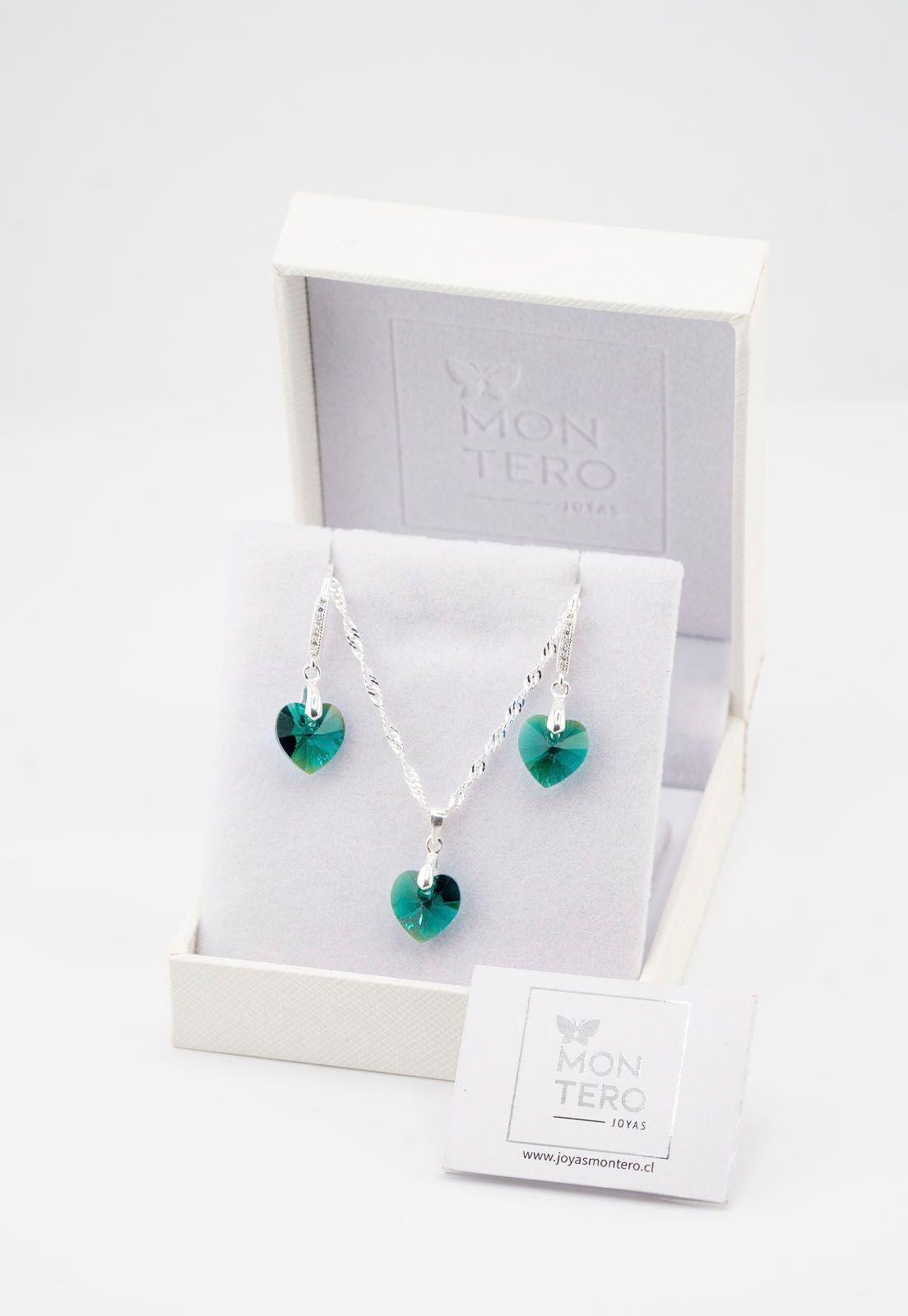 Conjunto Romance Plata Italiana 925 y Cristales Genuinos Emerald Shimmer-2