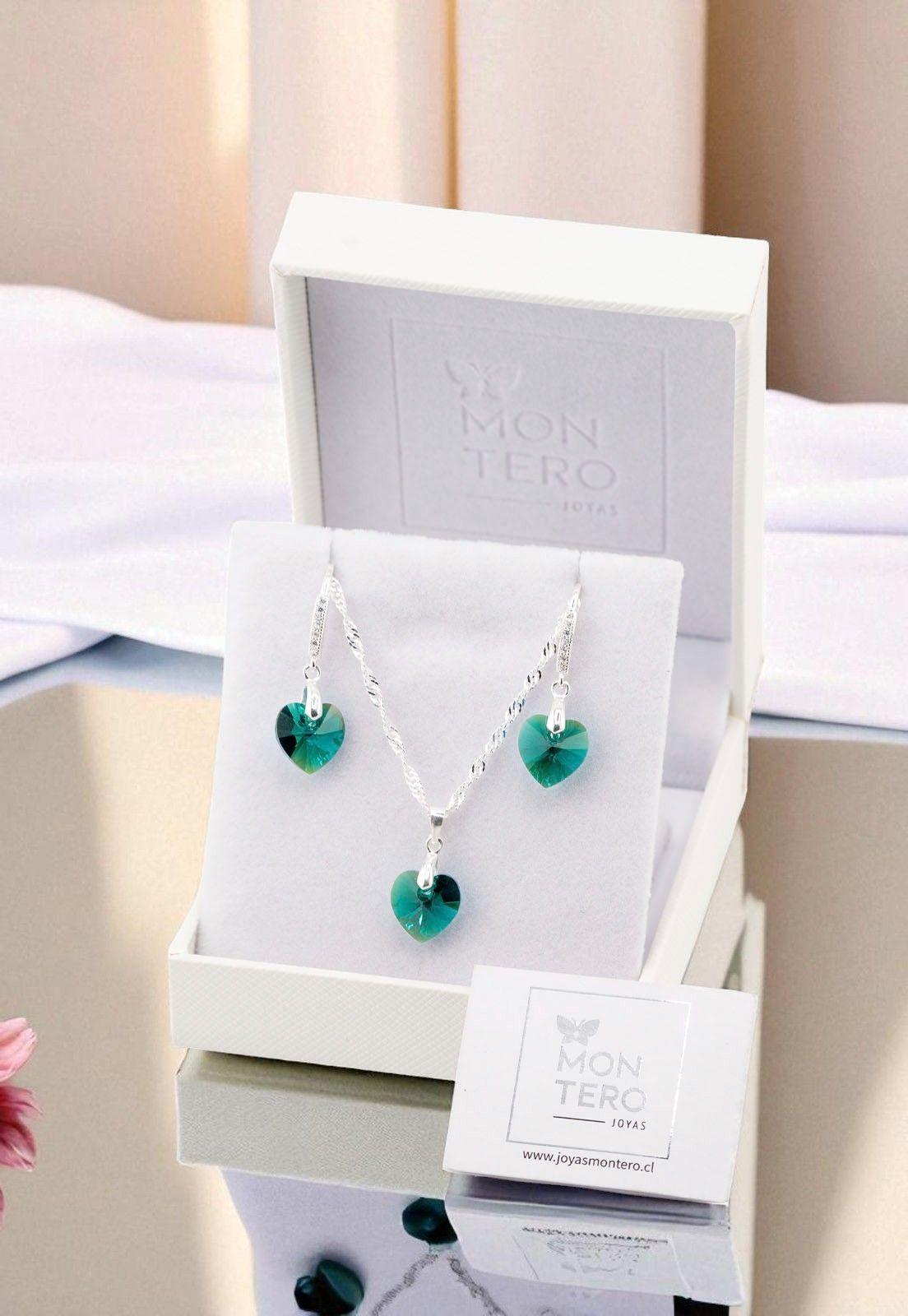Conjunto Romance Plata Italiana 925 Cristal Genuino Emerald-2