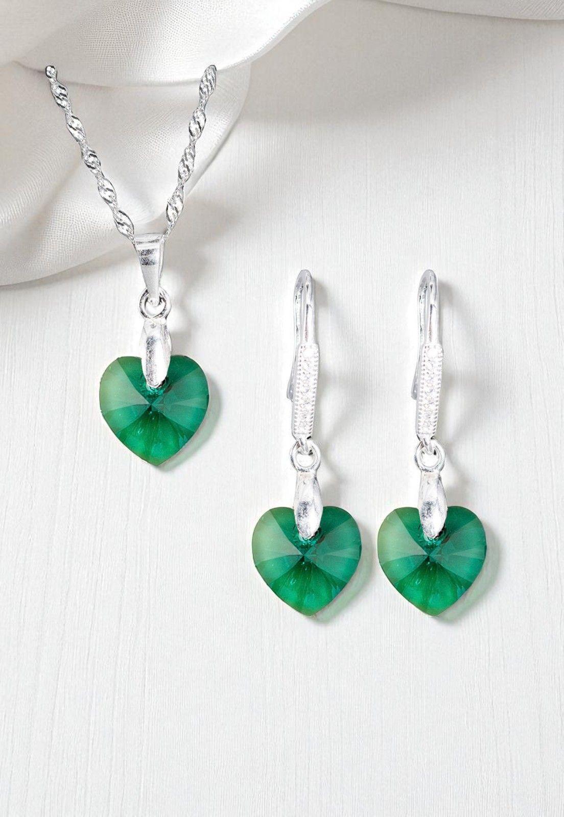 Conjunto Romance Plata Italiana 925 Cristal Genuino Emerald-3