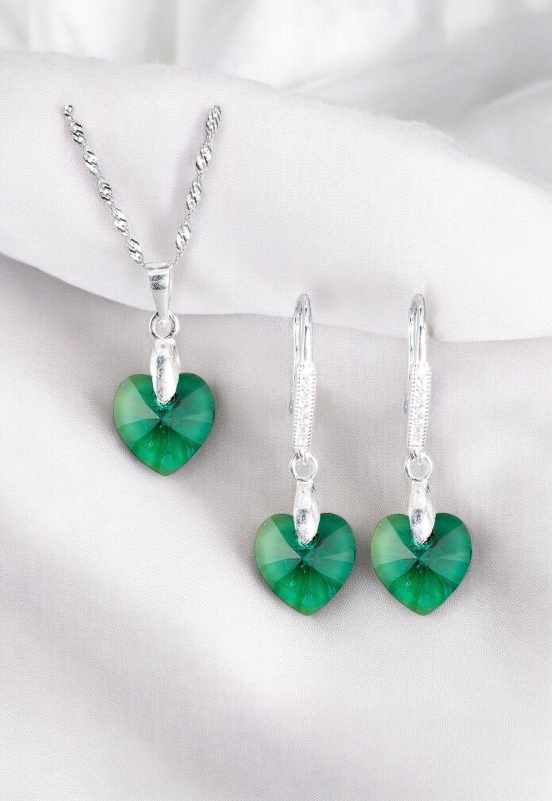 Conjunto Romance Plata Italiana 925 Cristal Genuino Emerald-4