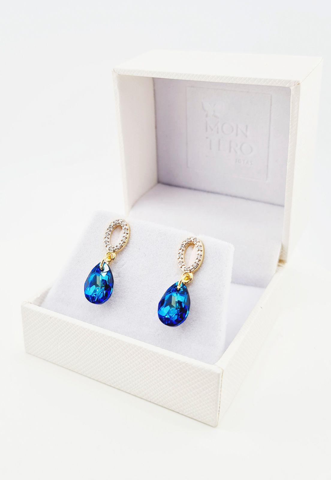 Aros Gota de Luz Gold y Cristales Genuinos Bermuda Blue-3