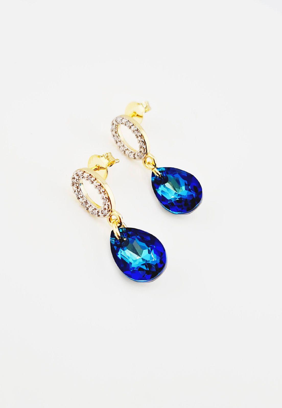 Aros Gota de Luz Gold y Cristales Genuinos Bermuda Blue-2