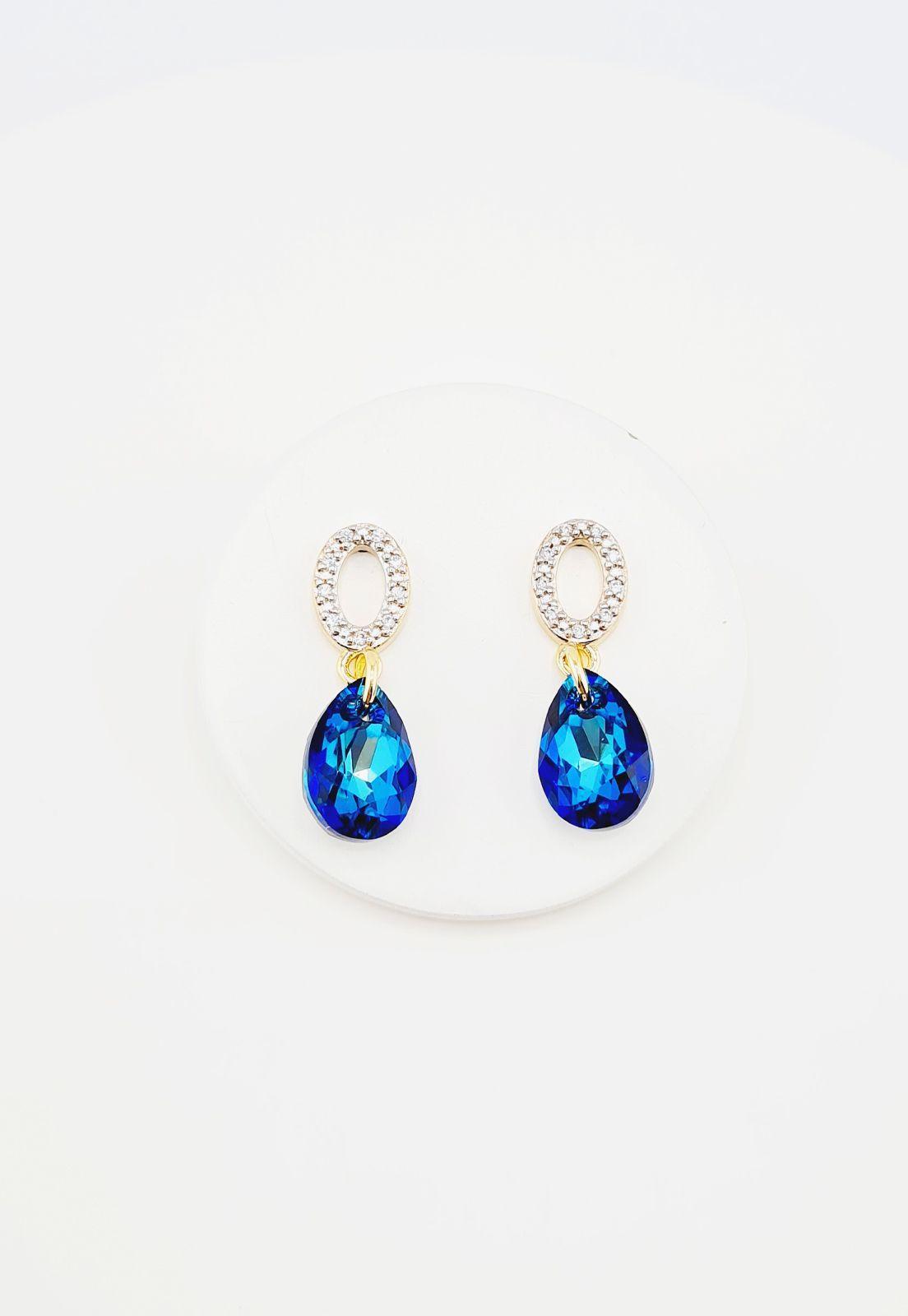 Aros Gota de Luz Gold y Cristales Genuinos Bermuda Blue-4